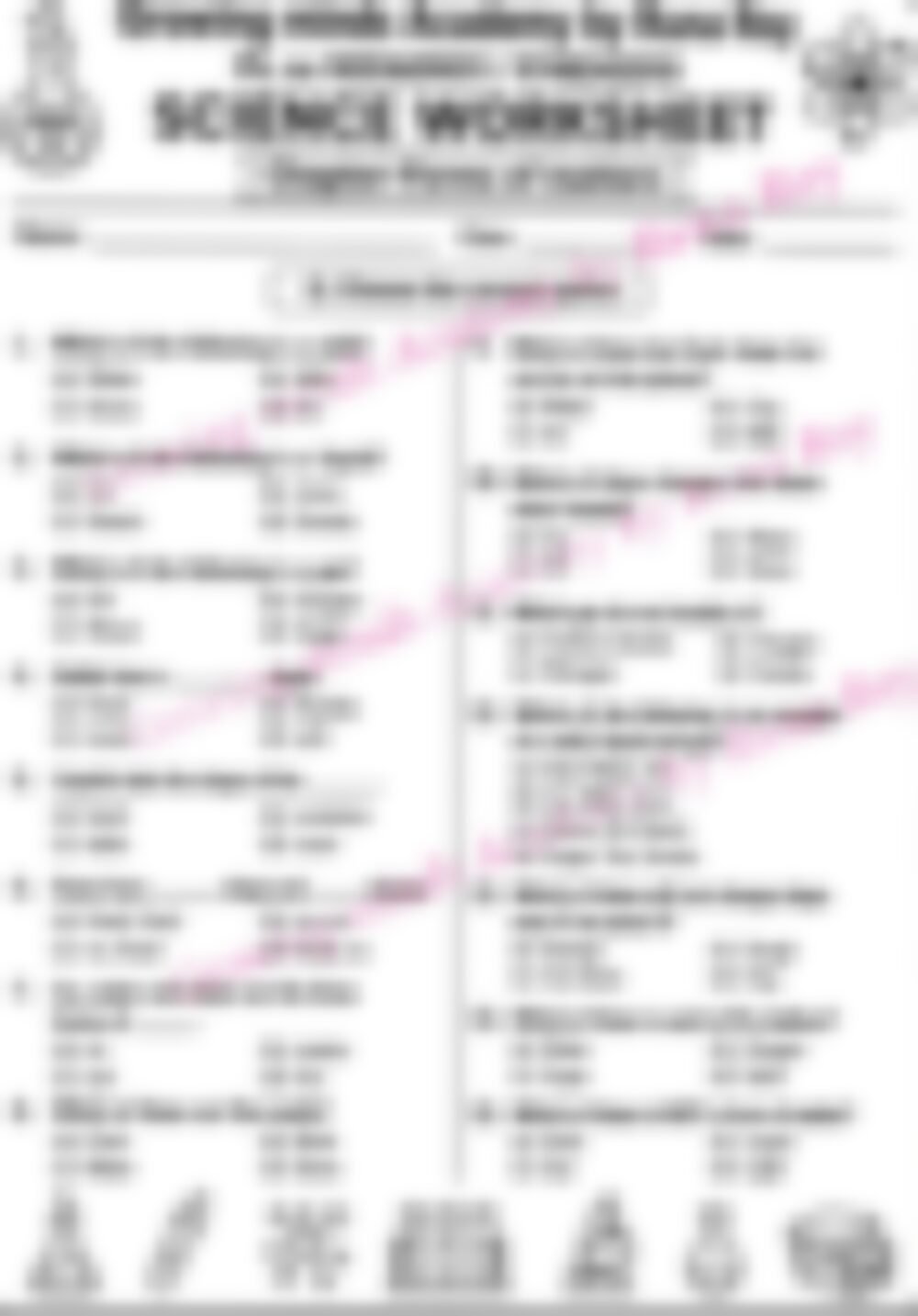 Class 3 EVS Worksheet: Forms of Matter - page 1 preview