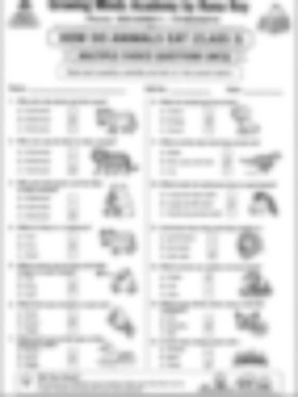 Class 3 EVS Worksheet: How Do Animals Eat (Set 1) - page 1 preview