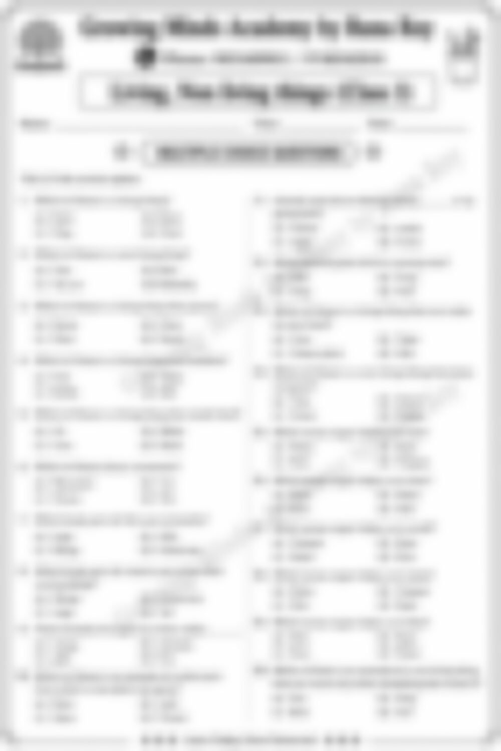 Class 3 EVS Worksheet: Living and Non-Living Things - page 1 preview