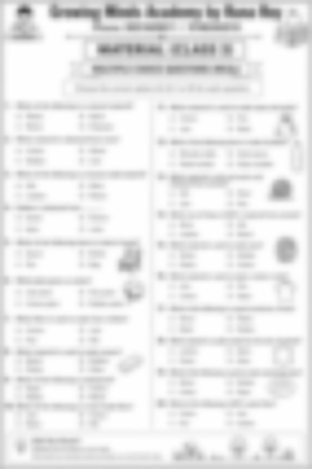 Class 3 EVS Worksheet: Material - page 1 preview