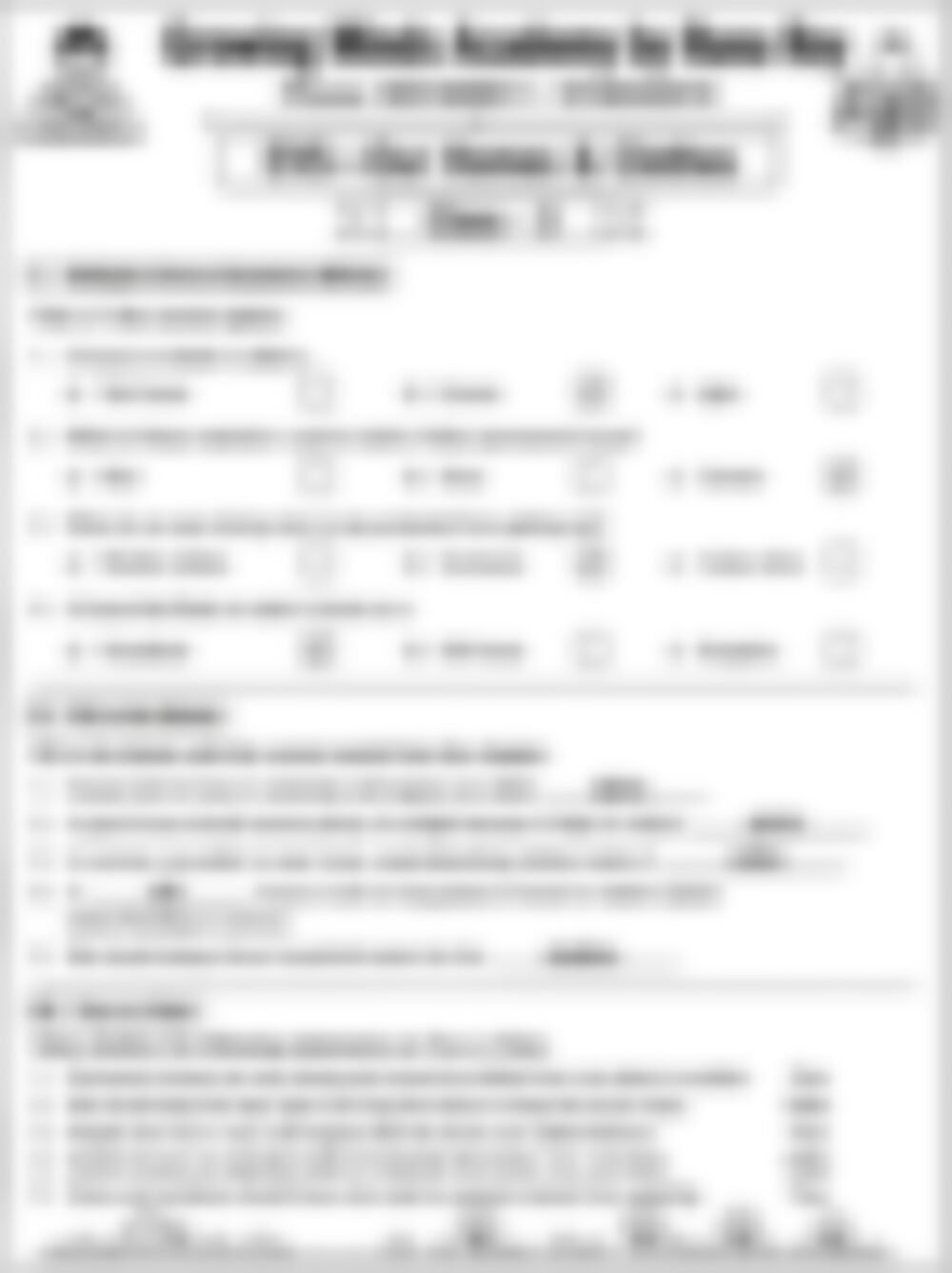 Class 3 EVS Worksheet: Our Homes and Clothes - page 1 preview