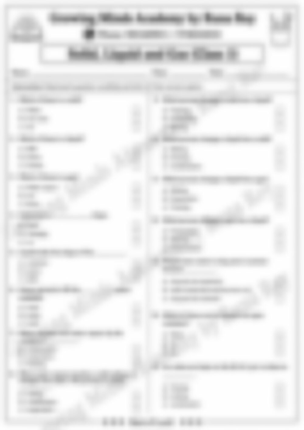 Class 3 EVS Worksheet: Solid, Liquid, Gas - page 1 preview