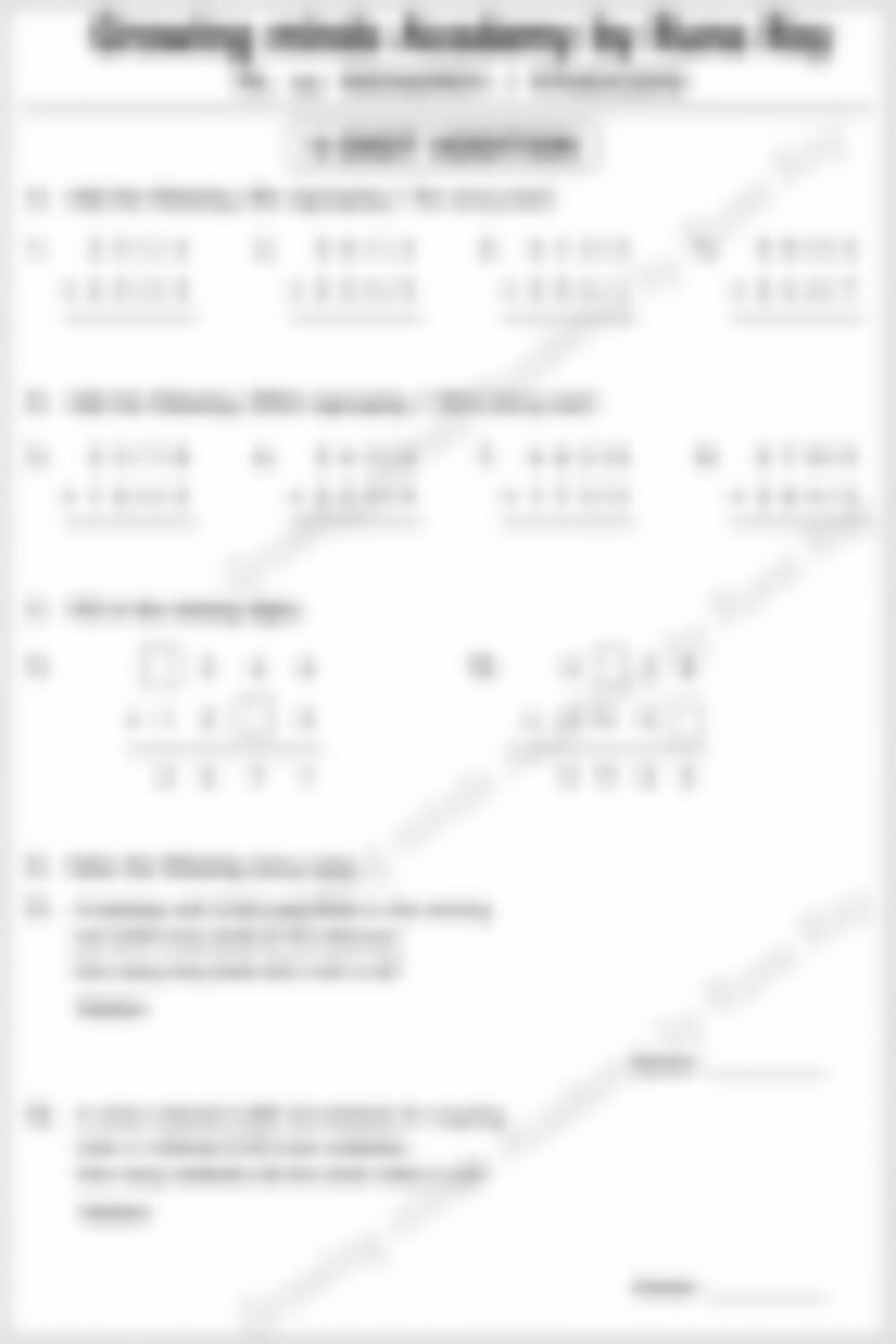 Class 3 Math Worksheet: Addition 4 Digit - page 1 preview