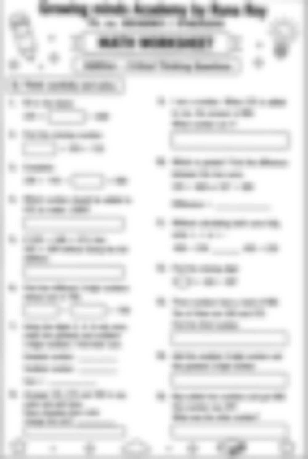 Class 3 Math Worksheet: Advanced Addition - page 1 preview