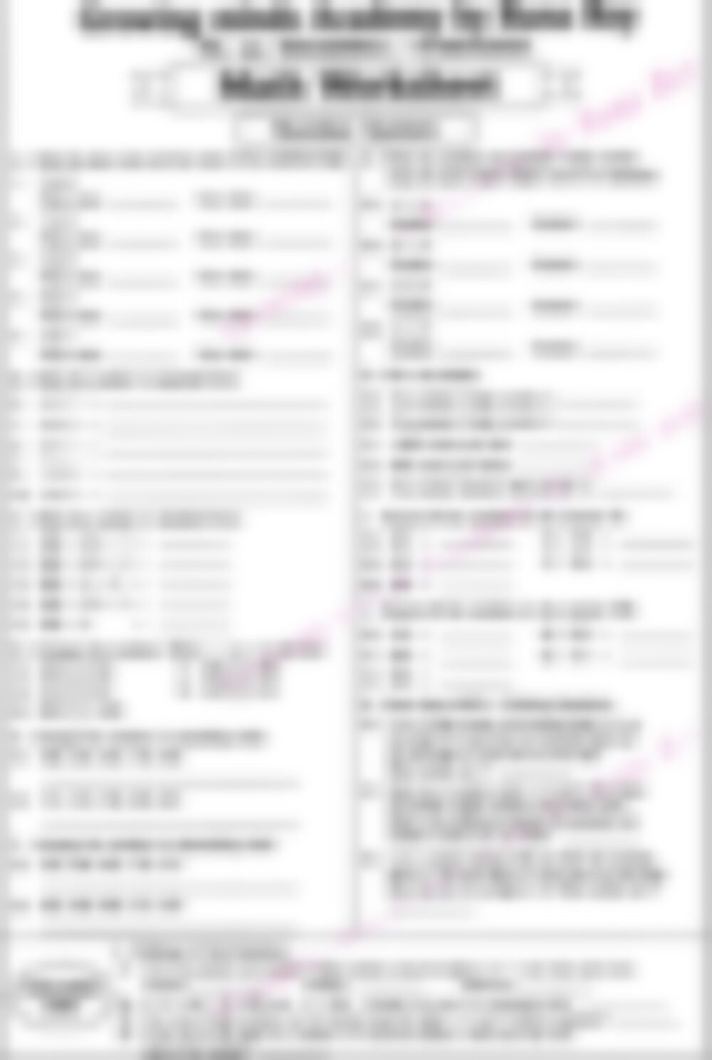 Class 3 Math Worksheet: Advanced Number System - page 1 preview