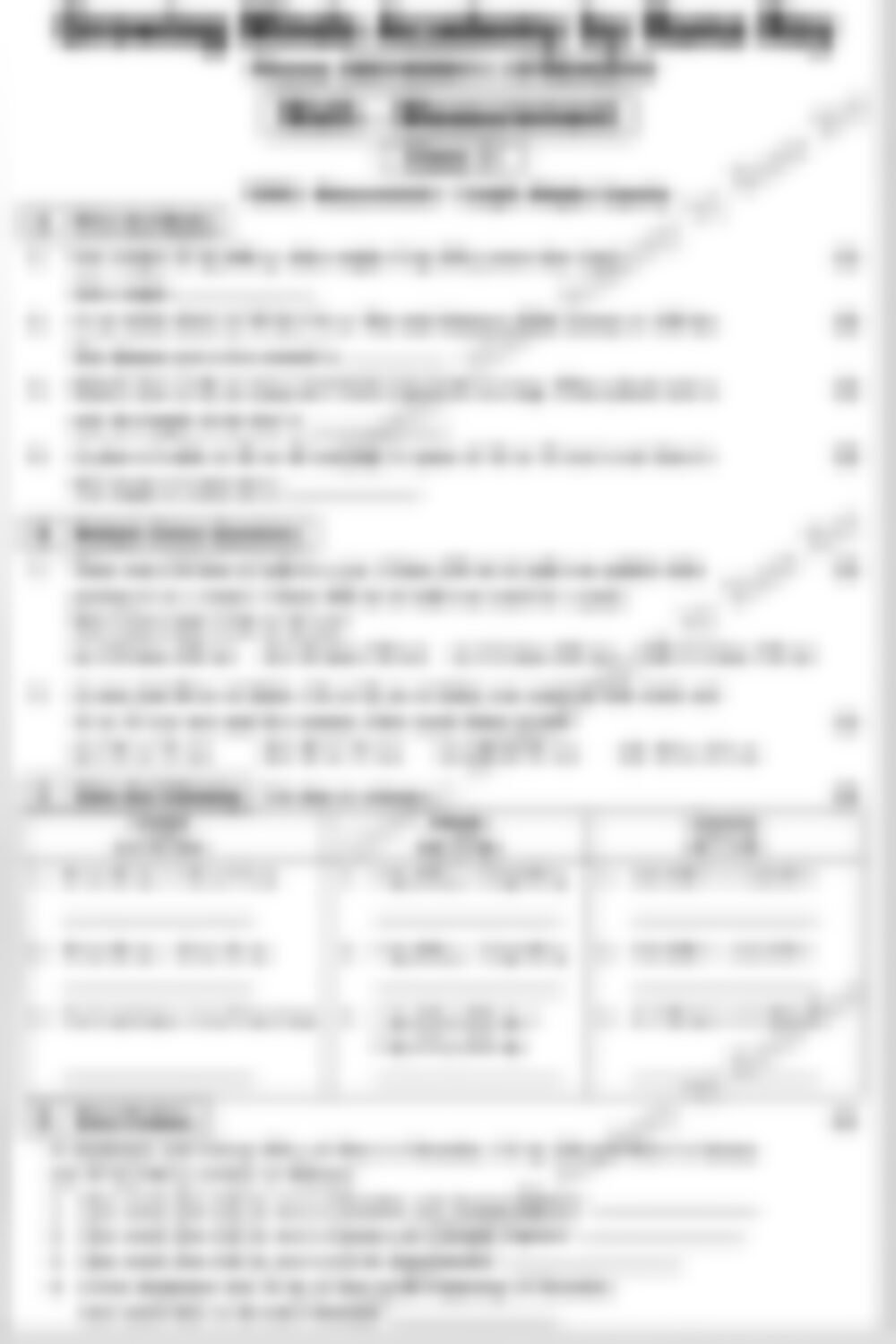 Class 3 Math Worksheet: Measurements - page 1 preview