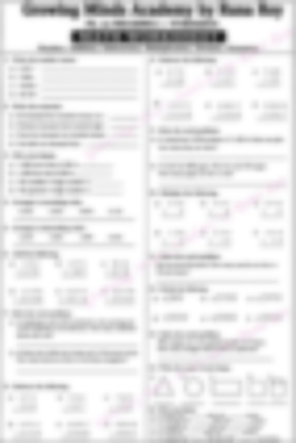 Class 3 Math Worksheet: Mixed - Number and Addition and Subtraction and Multiplication and Division and Geometry - page 1 preview