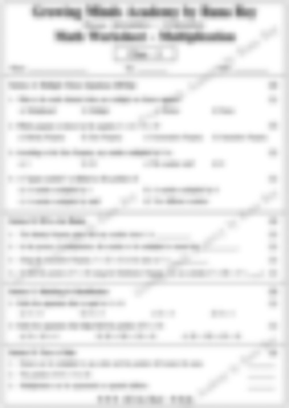 Class 3 Math Worksheet: Multiplication 2, 3,4 Digit - page 1 preview