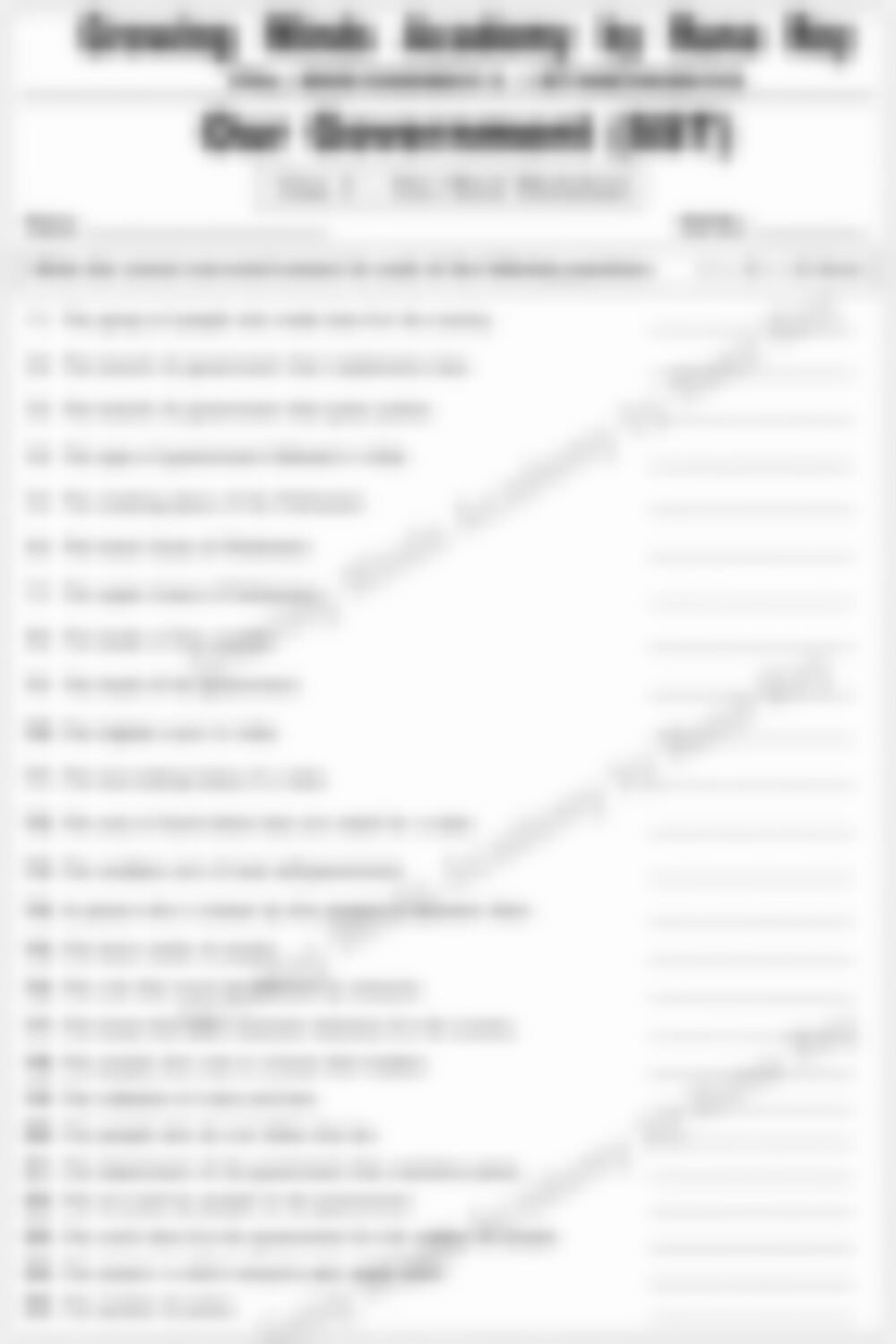 Class 3 SST Worksheet: Our Government (Set 2) - page 1 preview