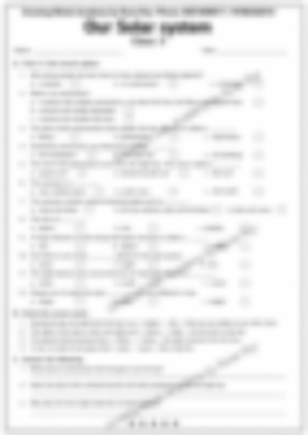 Class 3 SST Worksheet: Our Solar System - page 1 preview