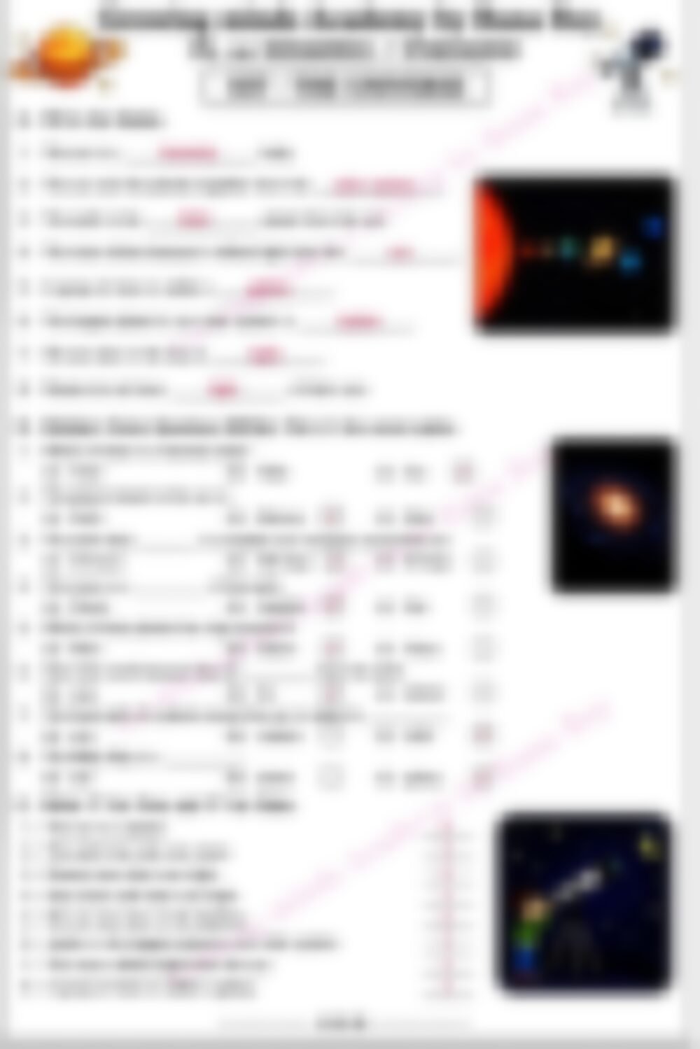 Class 3 SST Worksheet: The Universe - Solar System - page 1 preview