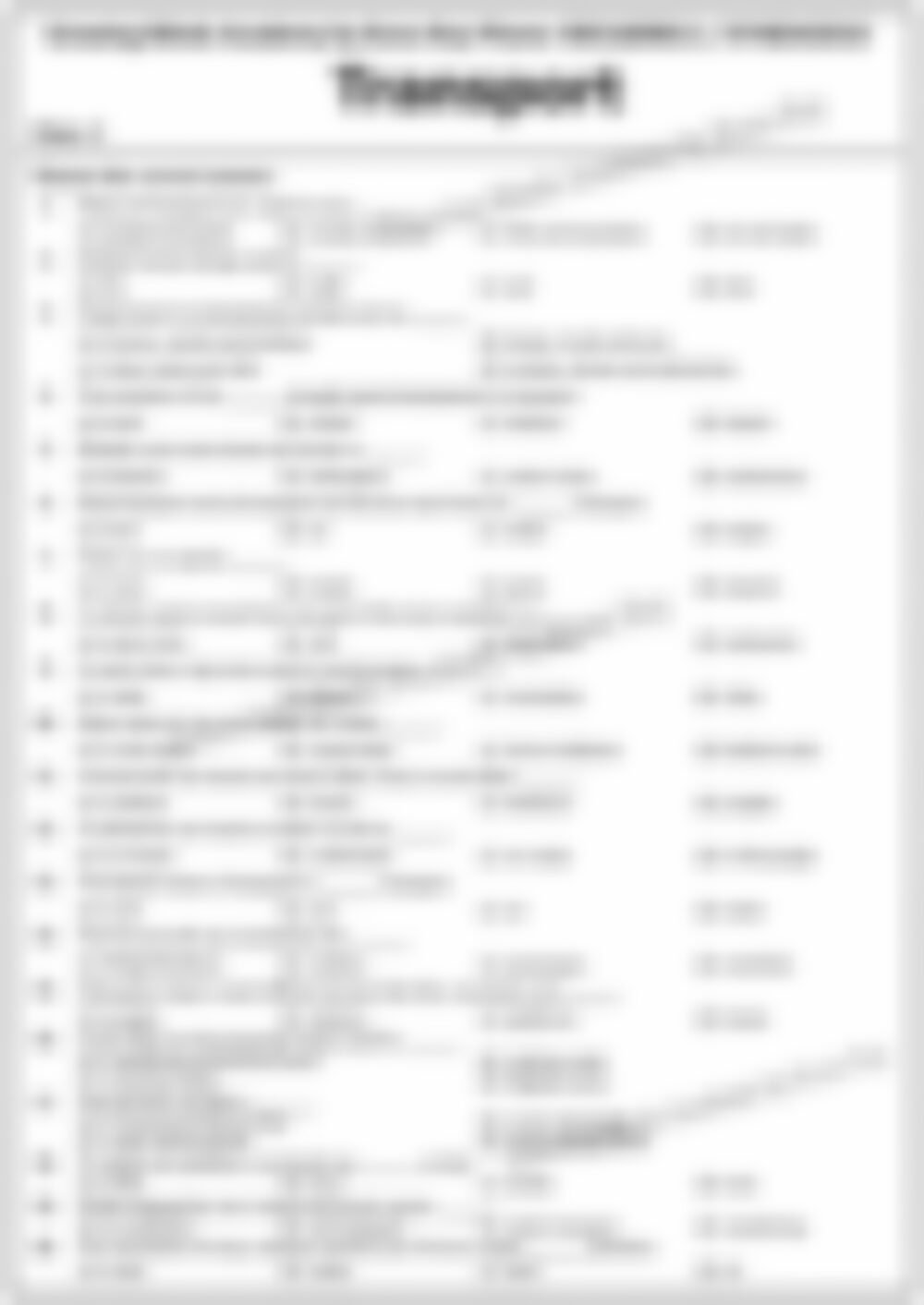 Class 3 SST Worksheet: Transport (Set 1) - page 1 preview