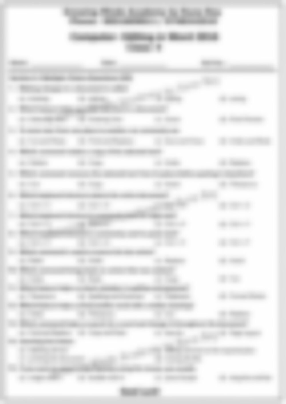Class 4 Computer Worksheet: Editing in Word 2016 - page 1 preview