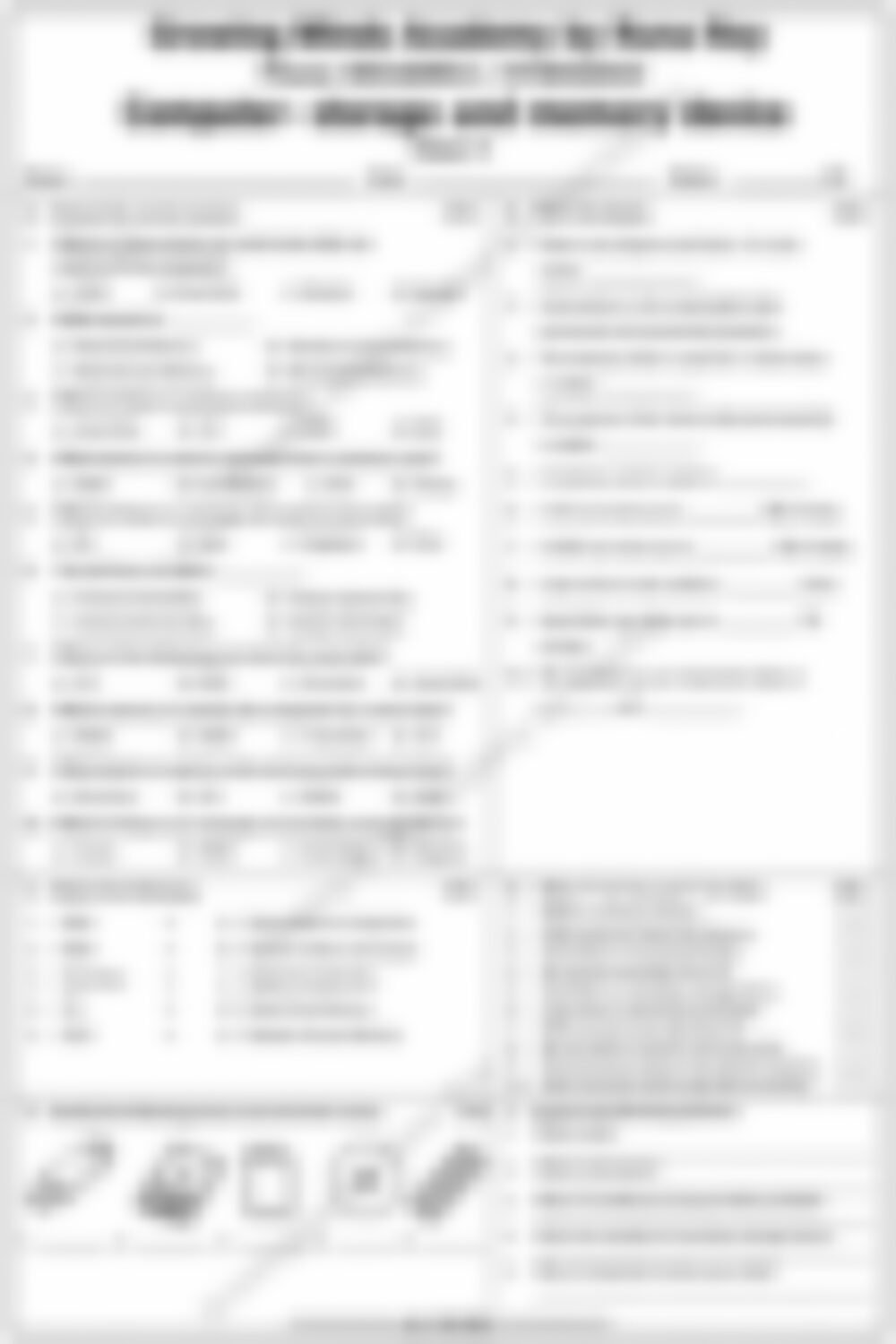 Class 4 Computer Worksheet: Storage and Memory Device - page 1 preview