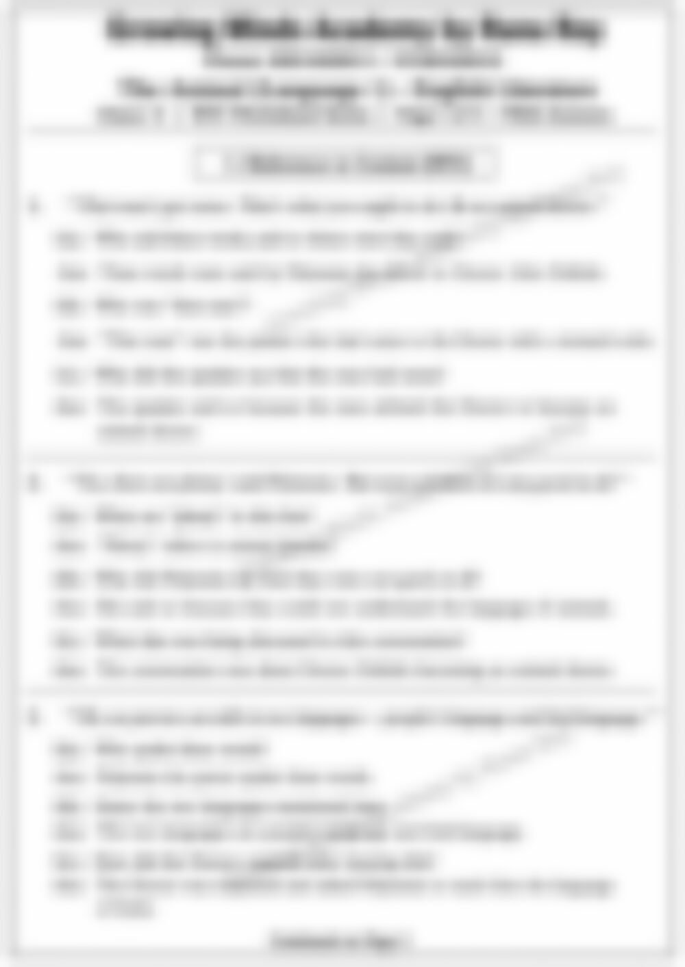 Class 4 English Literature Worksheet: The Animal - page 1 preview