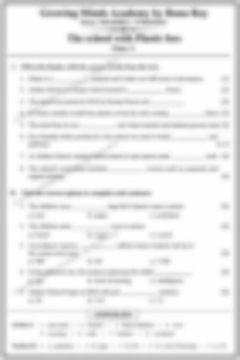 Class 4 English Literature Worksheet: The School with Plastic Fees - page 1 preview
