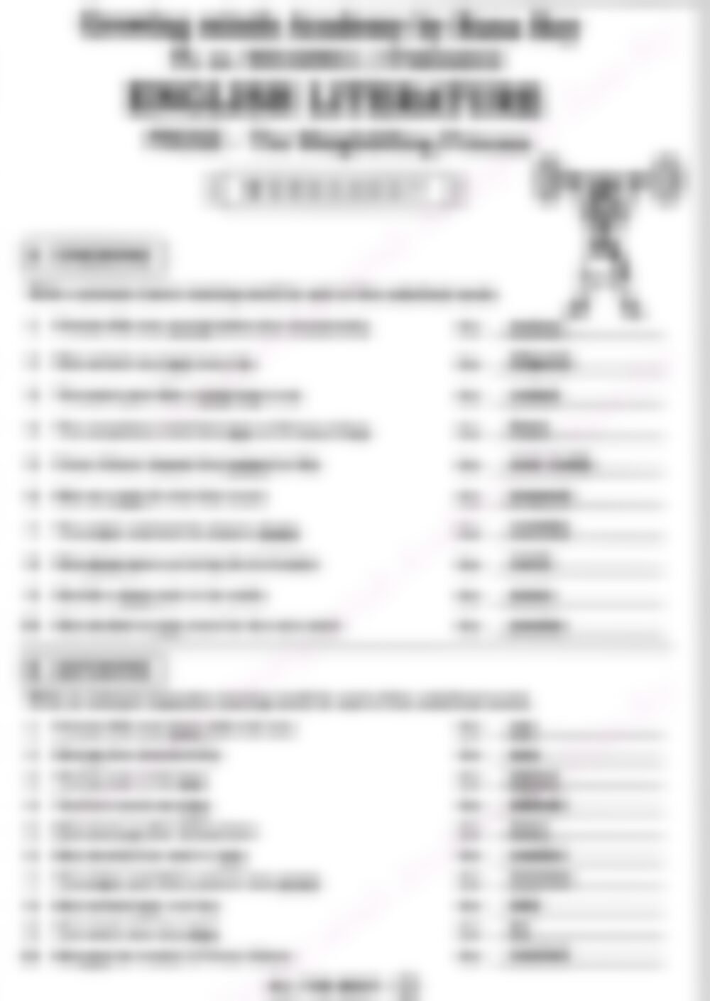 Class 4 English Literature Worksheet: The Weightlifting Princess - page 1 preview