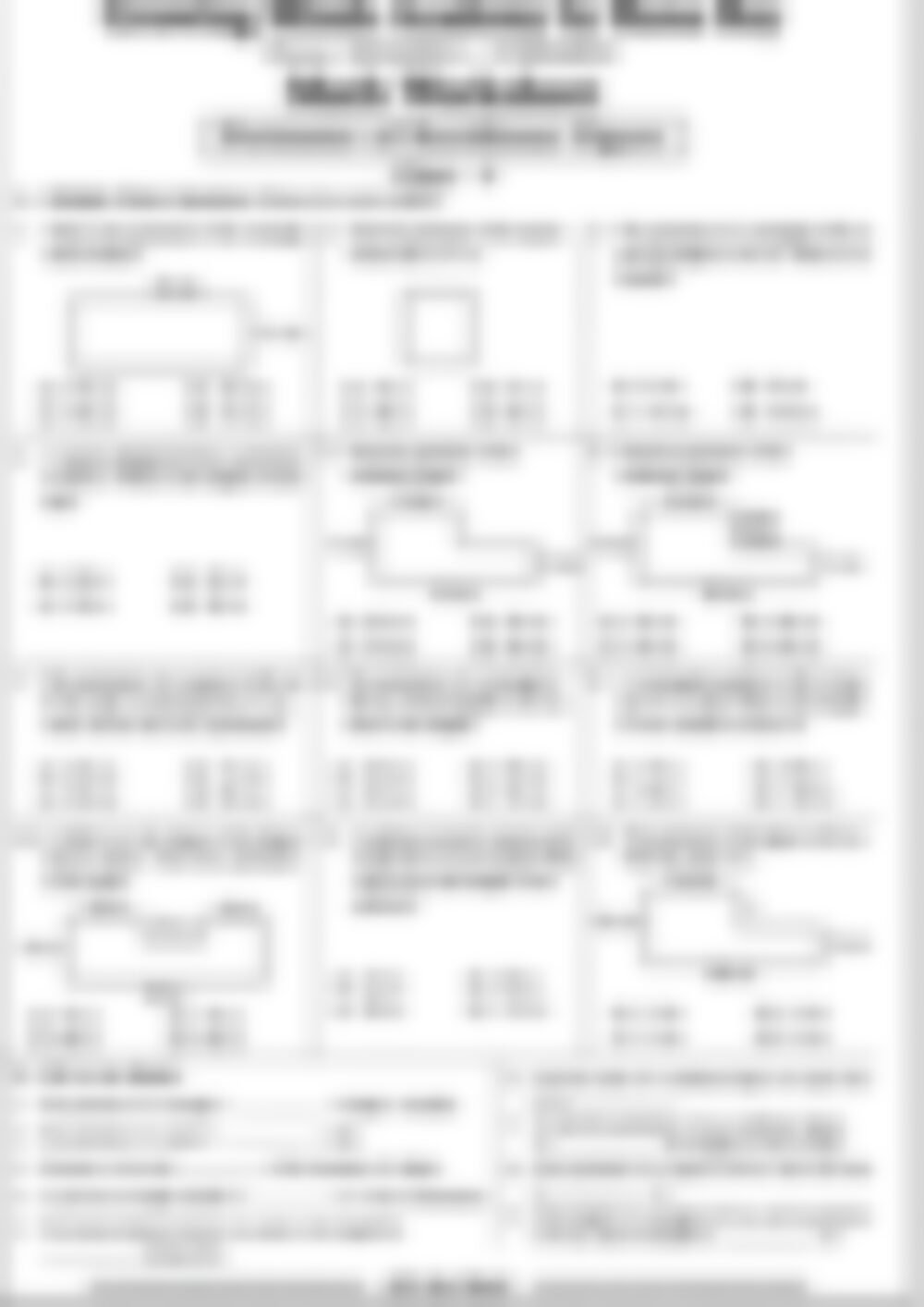 Class 4 Math Worksheet: Perimeter of Rectilinear Figure - page 1 preview