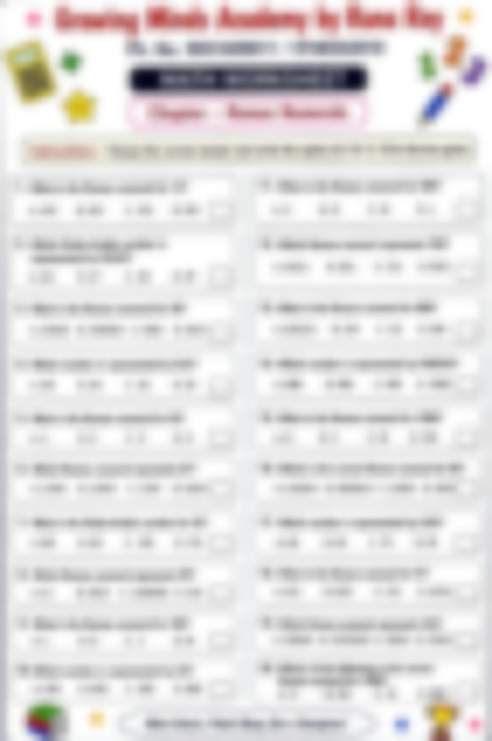 Class 4 Math Worksheet: Roman Numerals - page 1 preview