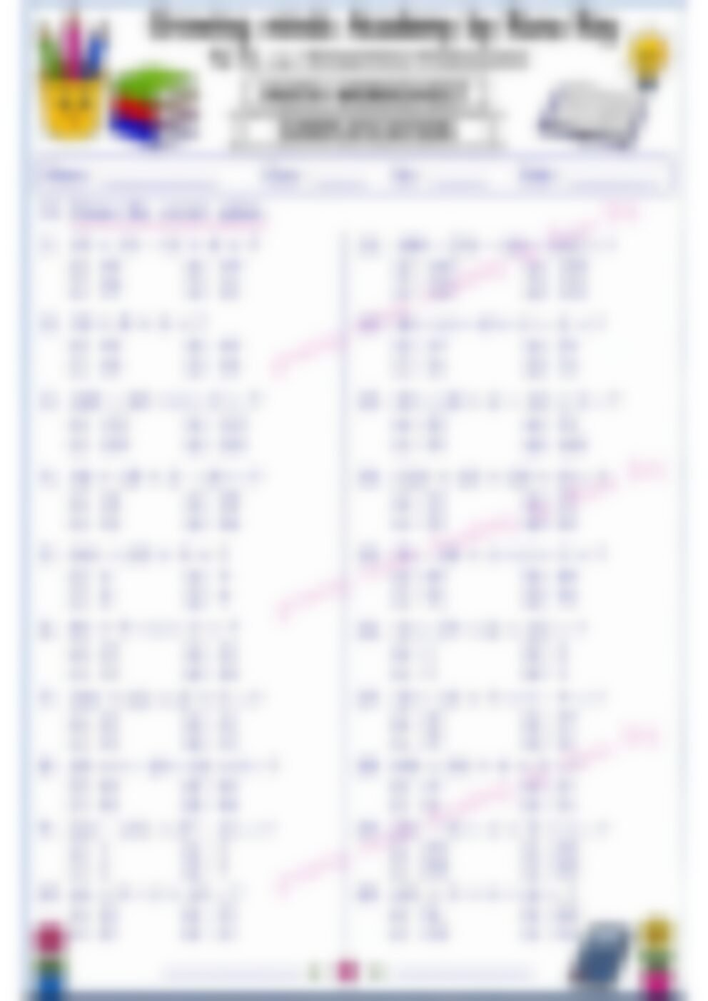 Class 4 Math Worksheet: Simplification - page 1 preview