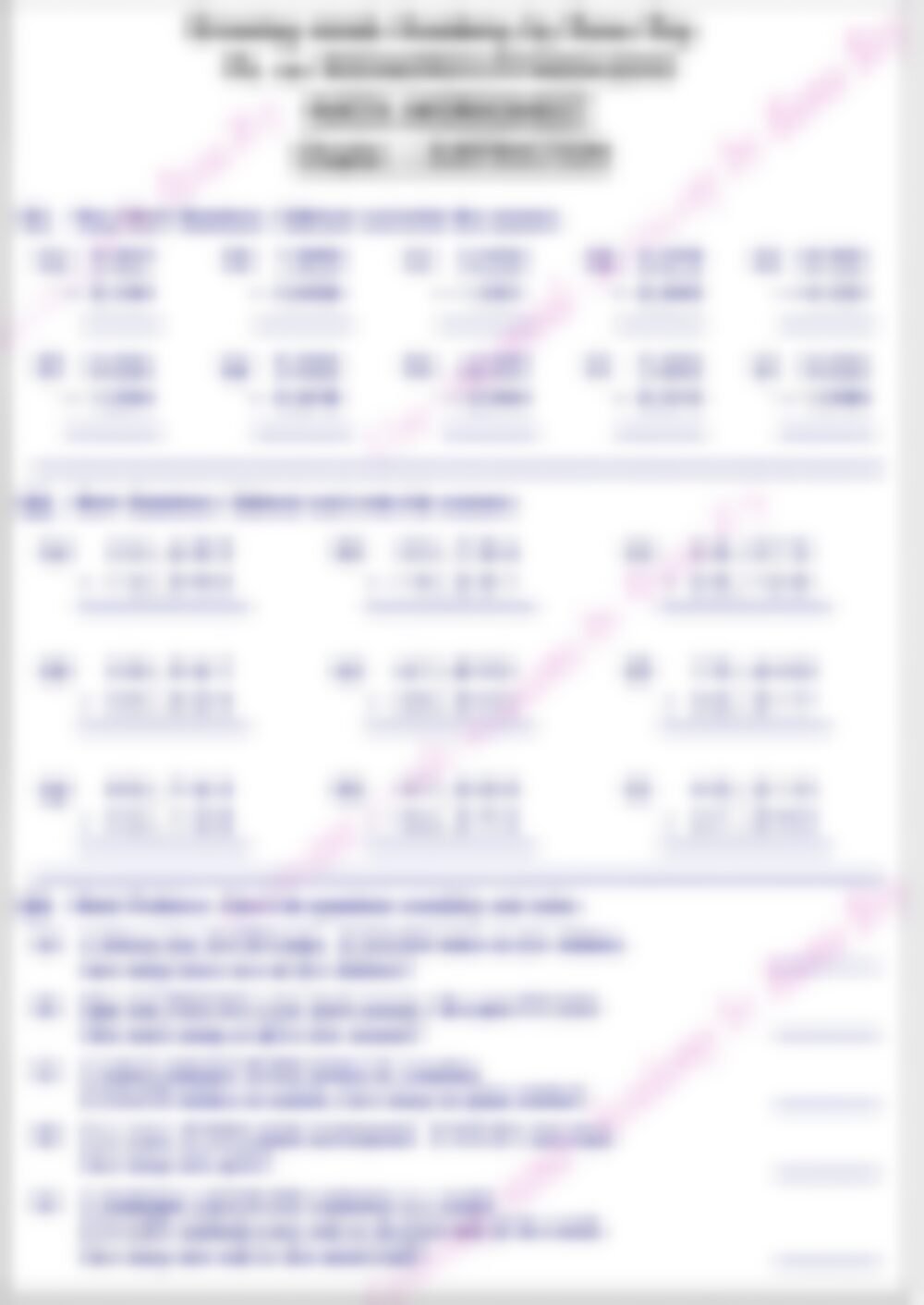 Class 4 Math Worksheet: Subtraction 4, 5 Digit - page 1 preview