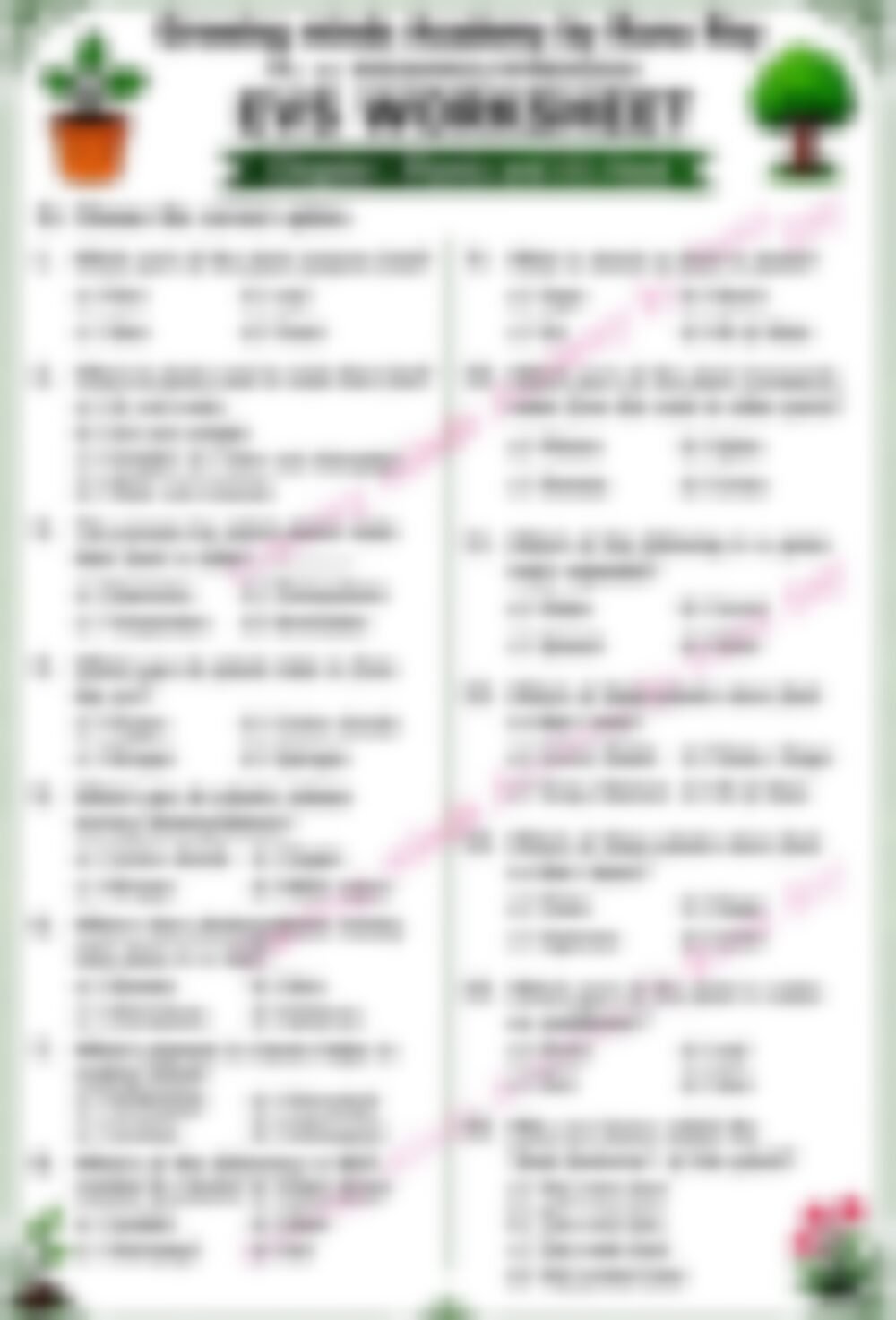Class 4 Science Worksheet: Plants and It's Food - page 1 preview