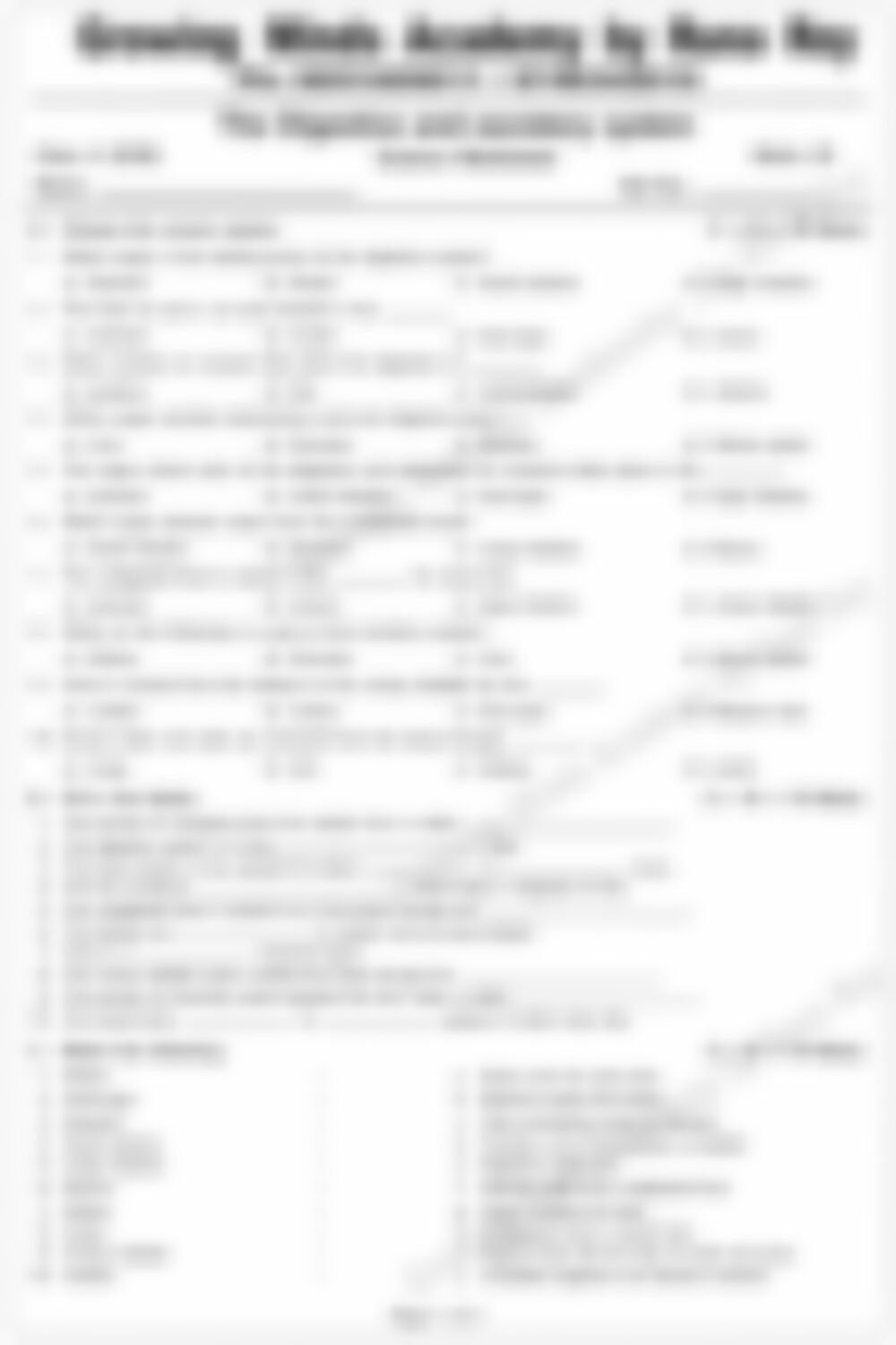 Class 4 Science Worksheet: The Digestive and Excretory System of Humans - page 1 preview