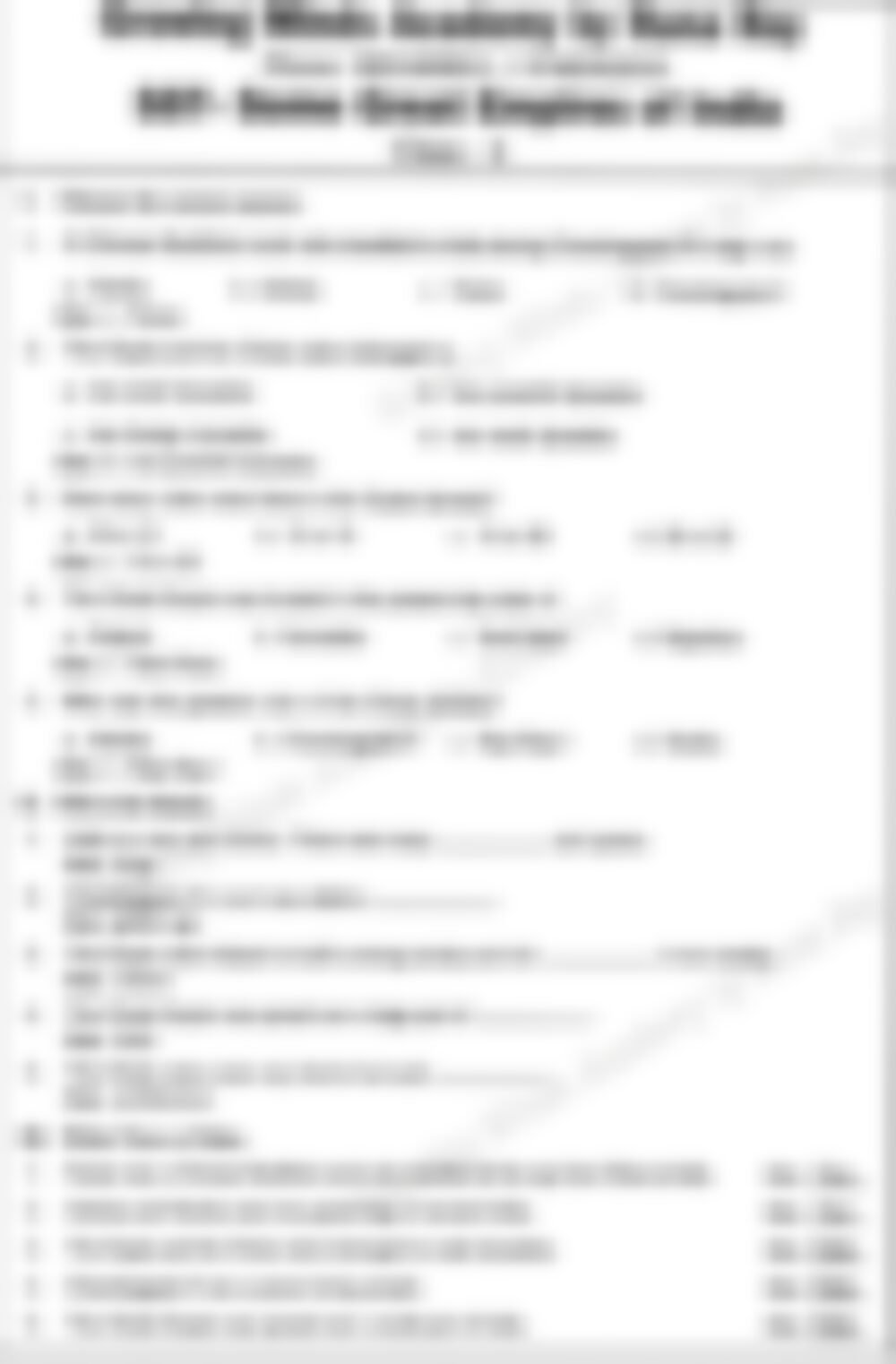 Class 4 SST Worksheet: Some Great Empires of India - page 1 preview