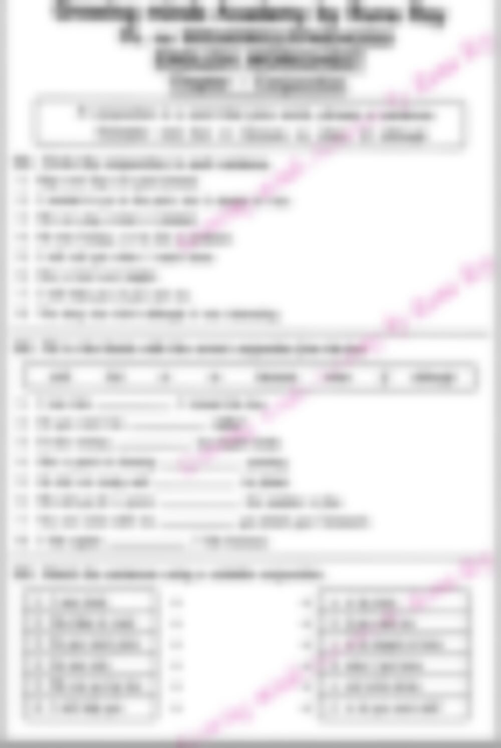 Class 5 English Grammar Worksheet: Conjunction - page 1 preview