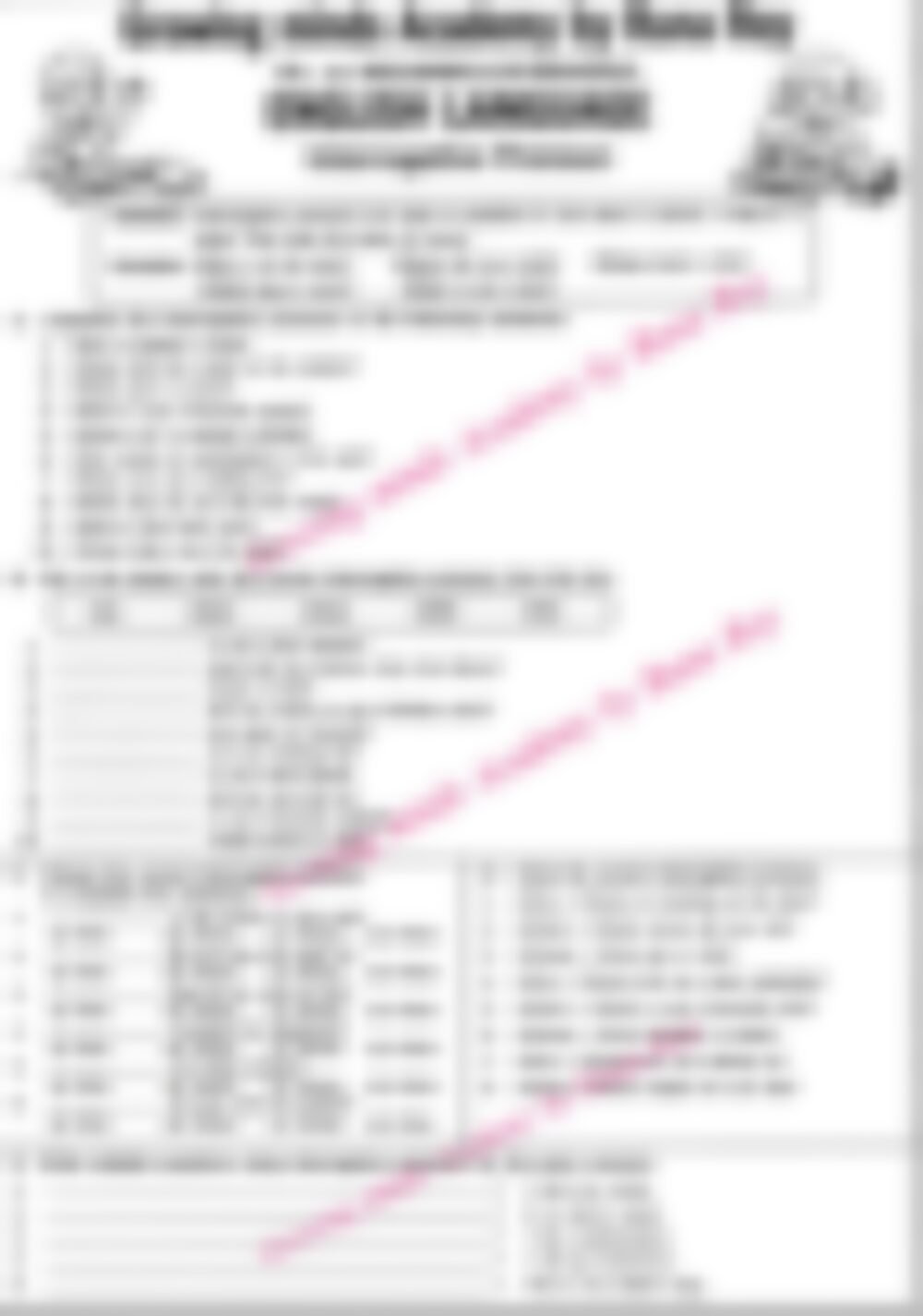 Class 5 English Grammar Worksheet: Interrogative Pronoun - page 1 preview