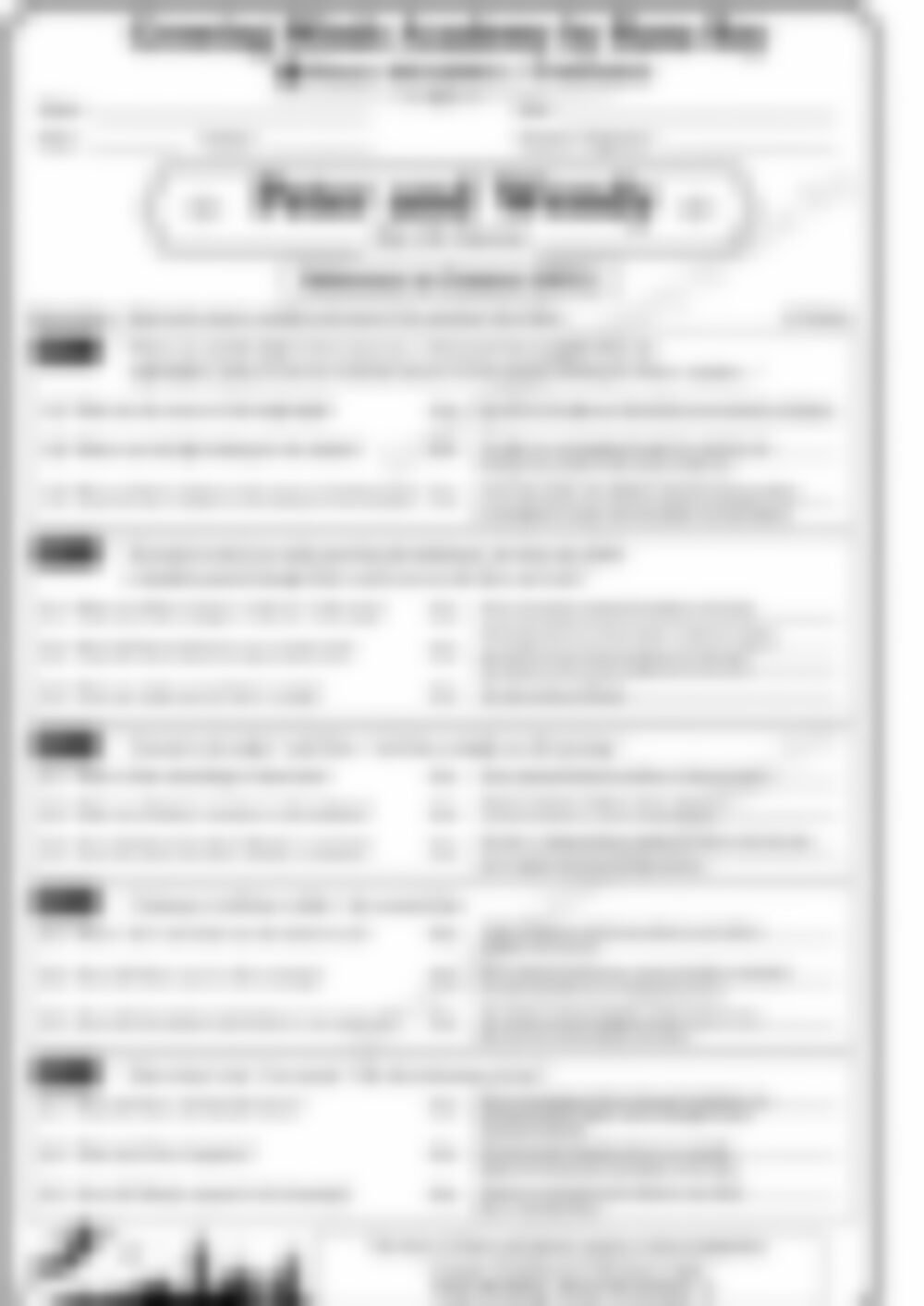 Class 5 English Literature Worksheet: Peter and Wendy - page 1 preview