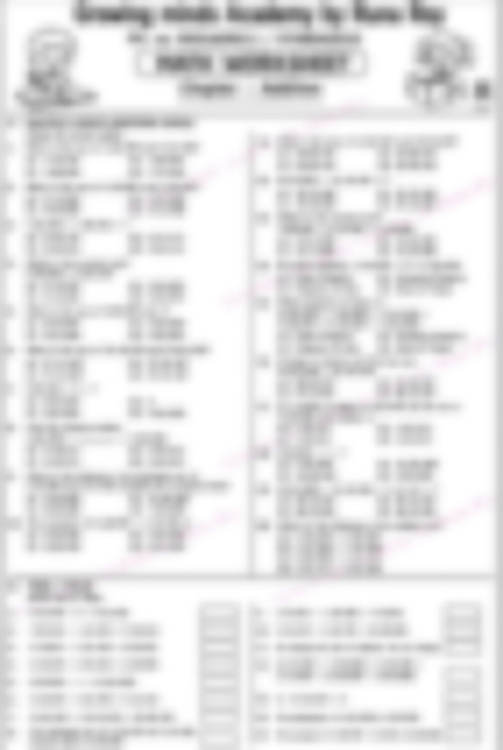 Class 5 Math Worksheet: Addition 6, 7 Digit - page 1 preview