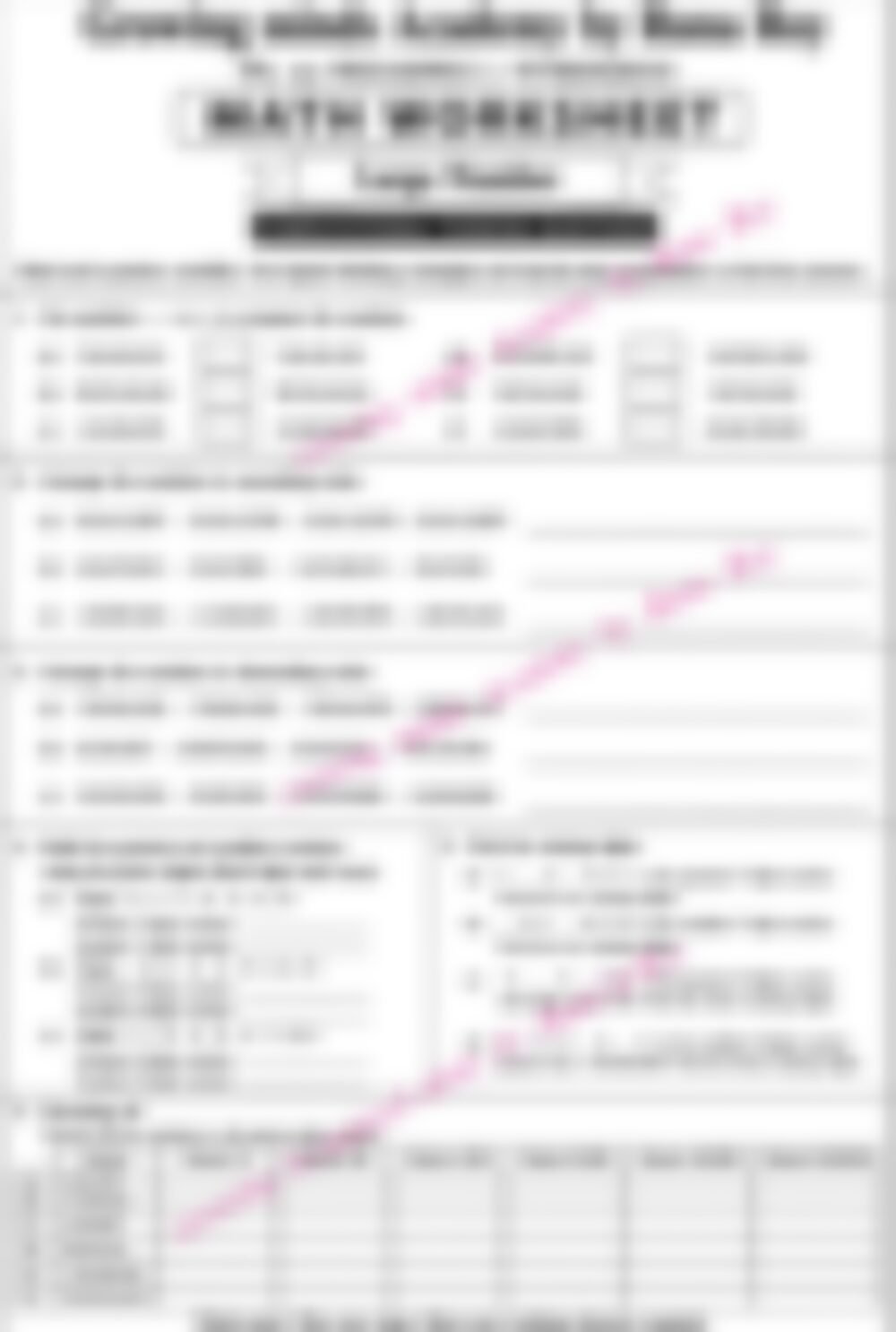 Class 5 Math Worksheet: Advanced Large No - page 1 preview