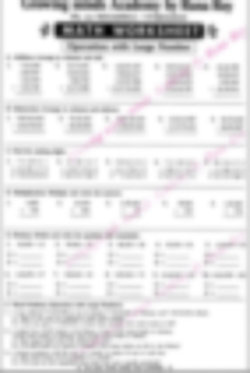 Class 5 Math Worksheet: Adv.operation with Large Numbers - page 1 preview