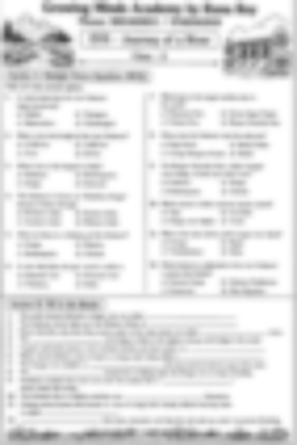 Class 5 Science Worksheet: Journey of a River - page 1 preview