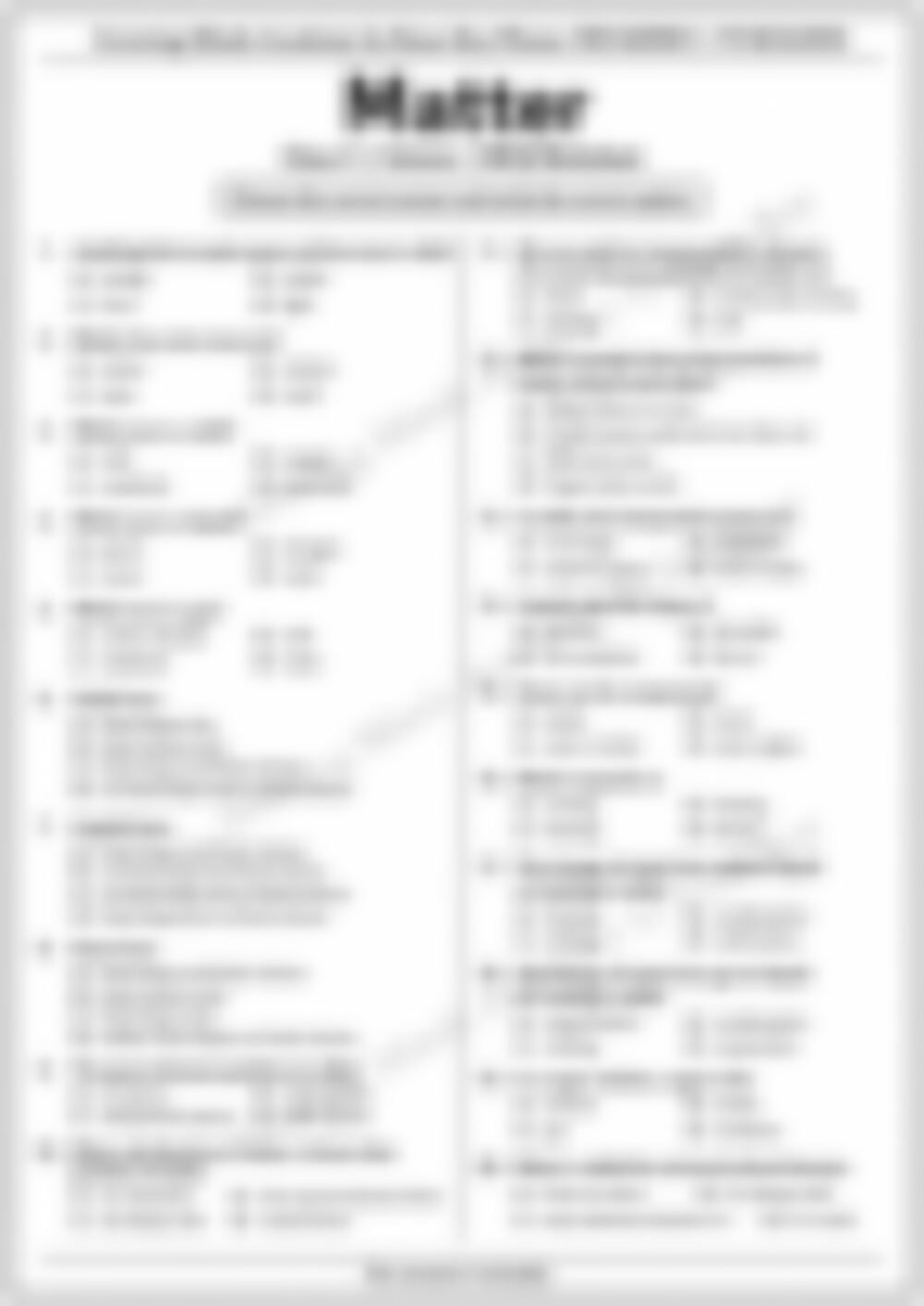 Class 5 Science Worksheet: Matter - page 1 preview