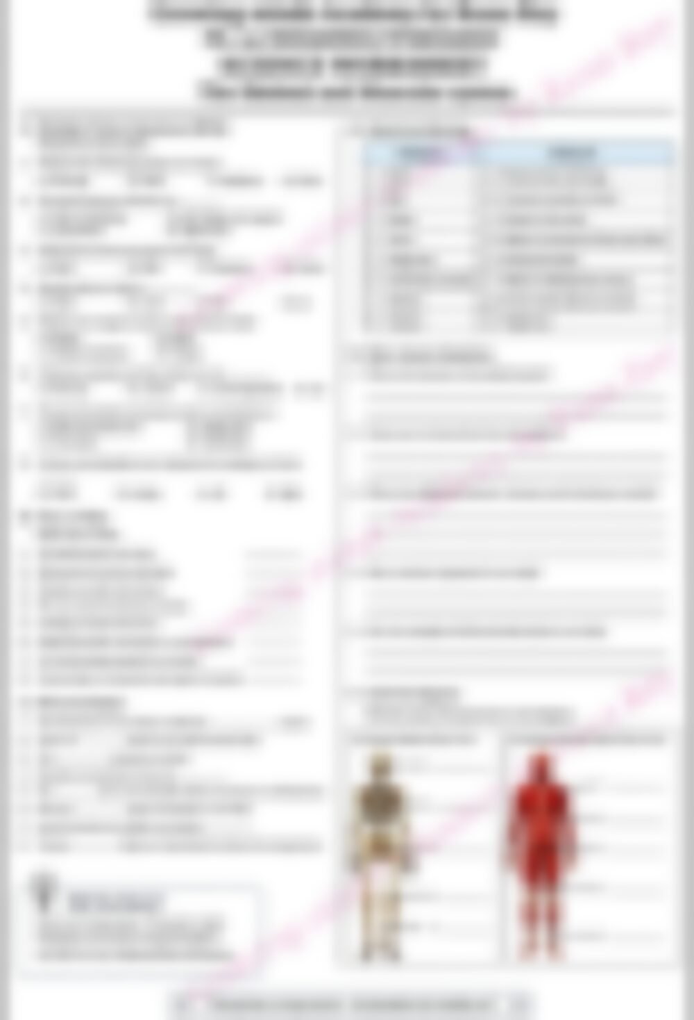 Class 5 Science Worksheet: The Skeletal and Muscular System - page 1 preview