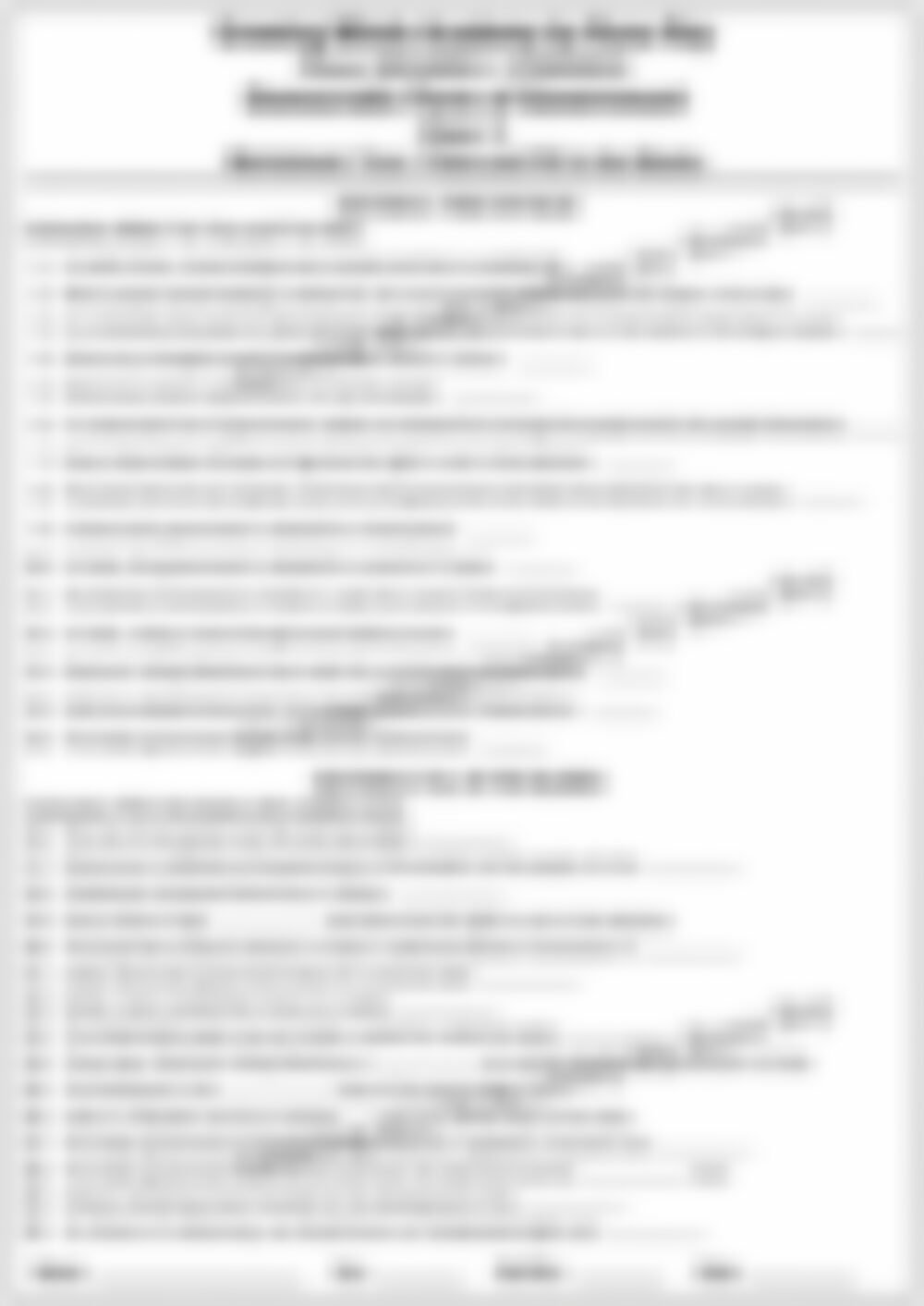 Class 5 SST Worksheet: Democratic Form of Government - page 1 preview