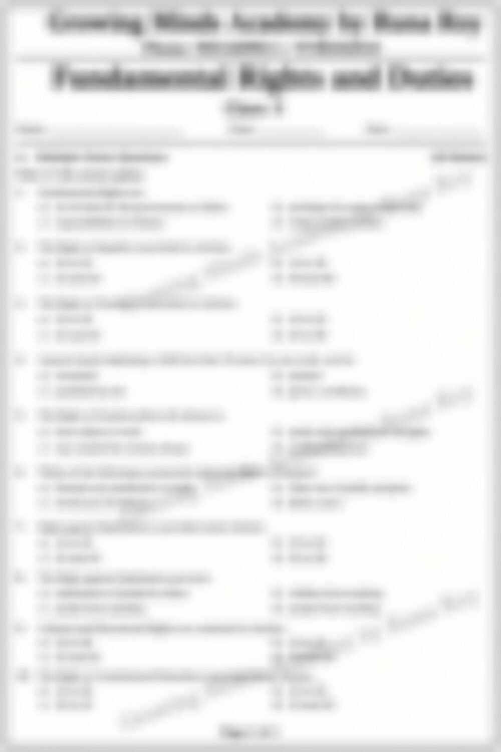 Class 5 SST Worksheet: Fundamental Rights and Duties - page 1 preview