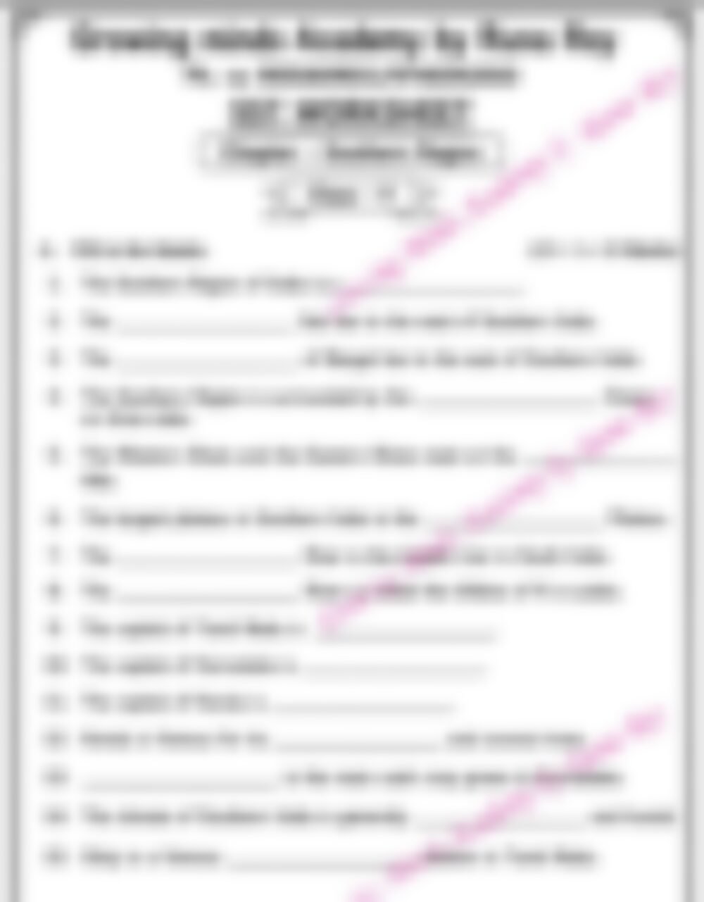 Class 5 SST Worksheet: Southern Region - page 1 preview