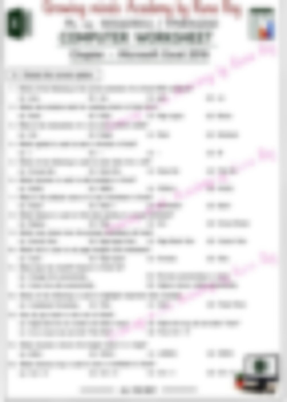 Class 6 Computer Worksheet: Microsoft Excel Cp 16 - page 1 preview