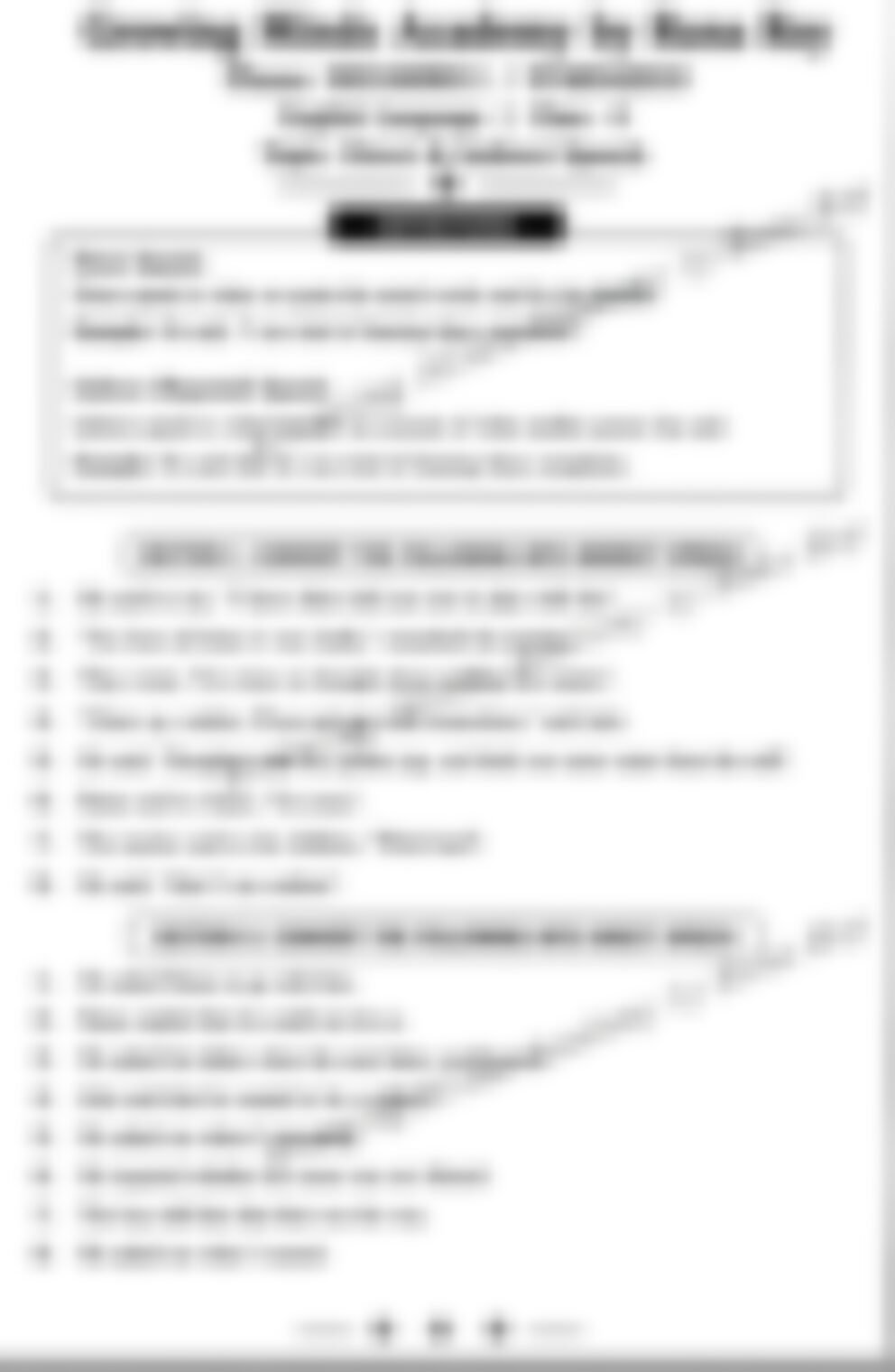 Class 6 English Grammar Worksheet: Direct and Indirect Speech - page 1 preview