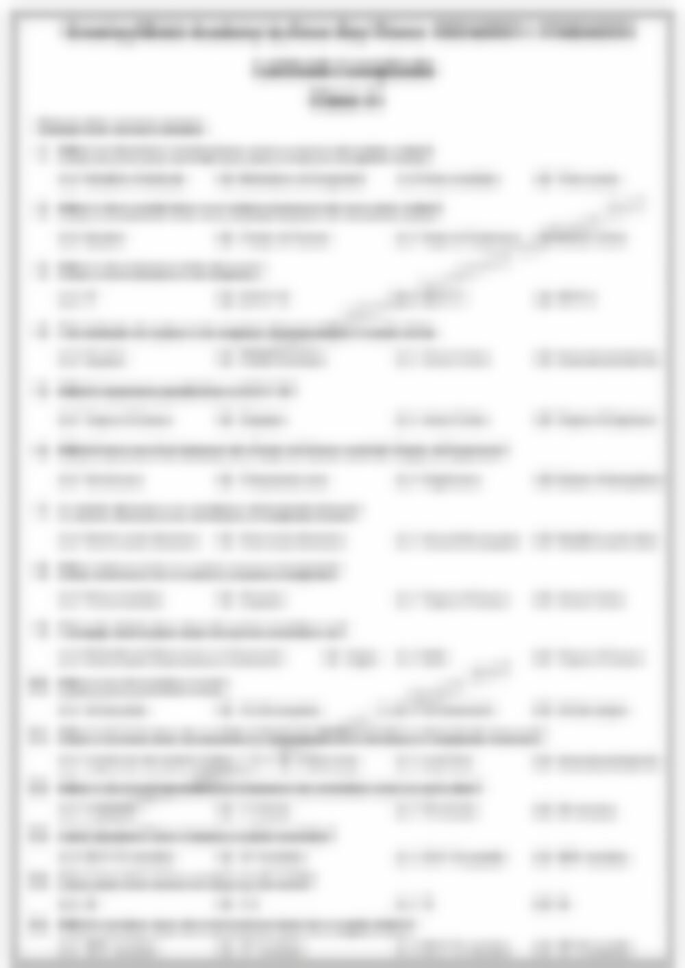 Class 6 SST Worksheet: Latitude Longitude - page 1 preview