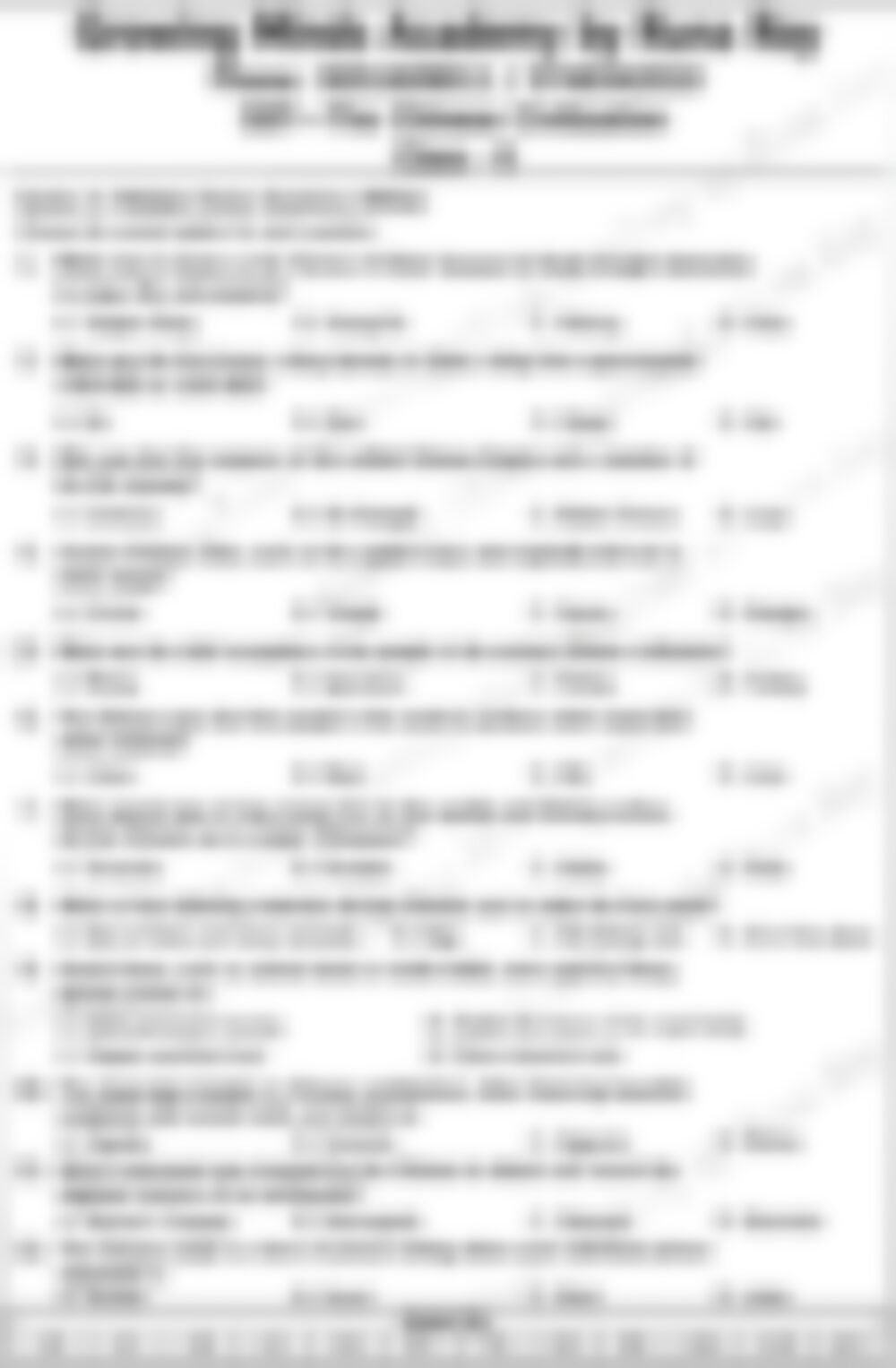 Class 6 SST Worksheet: The Chinese Civilization - page 1 preview