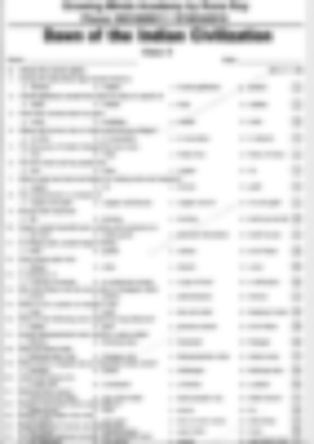 Class 6 SST Worksheet: The Indus Valley Civilization - page 1 preview