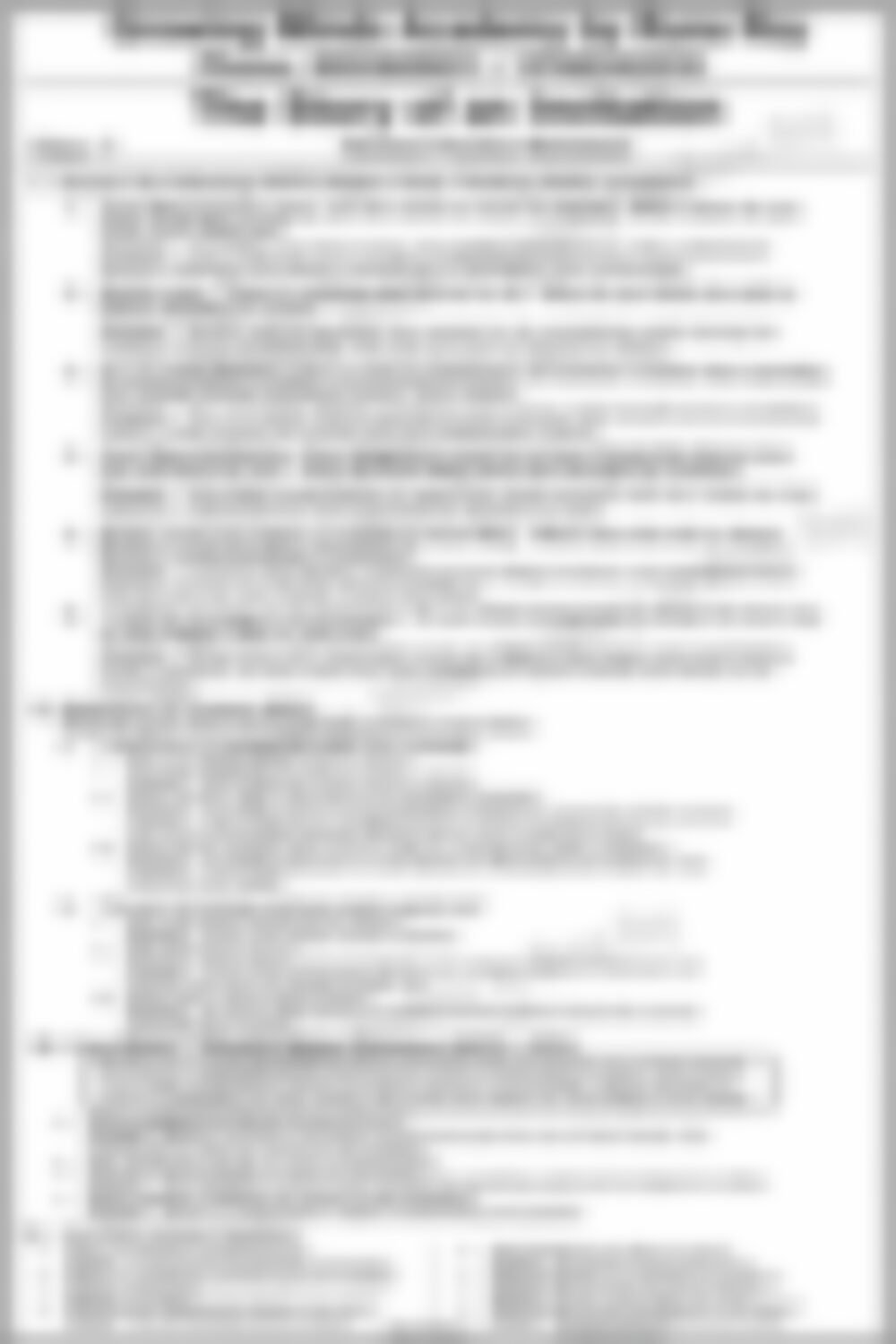 Class 7 English Literature Worksheet: The Story of an Invitation - page 1 preview