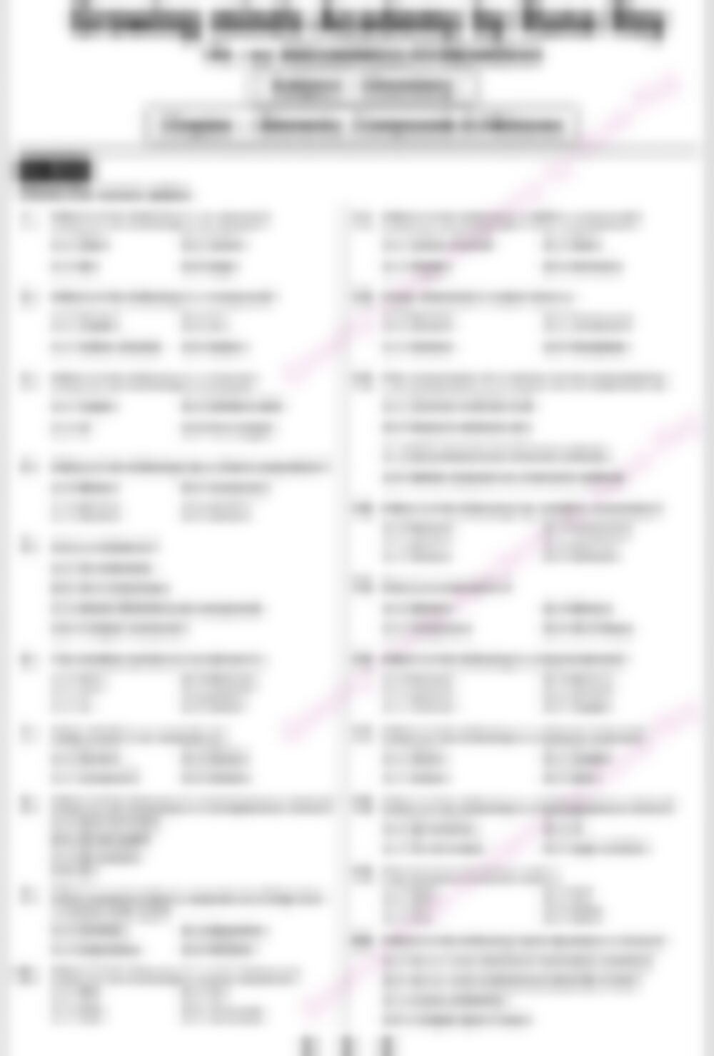 Class 7 Science Worksheet: Chem.elements, Compounds and Mixture - page 1 preview