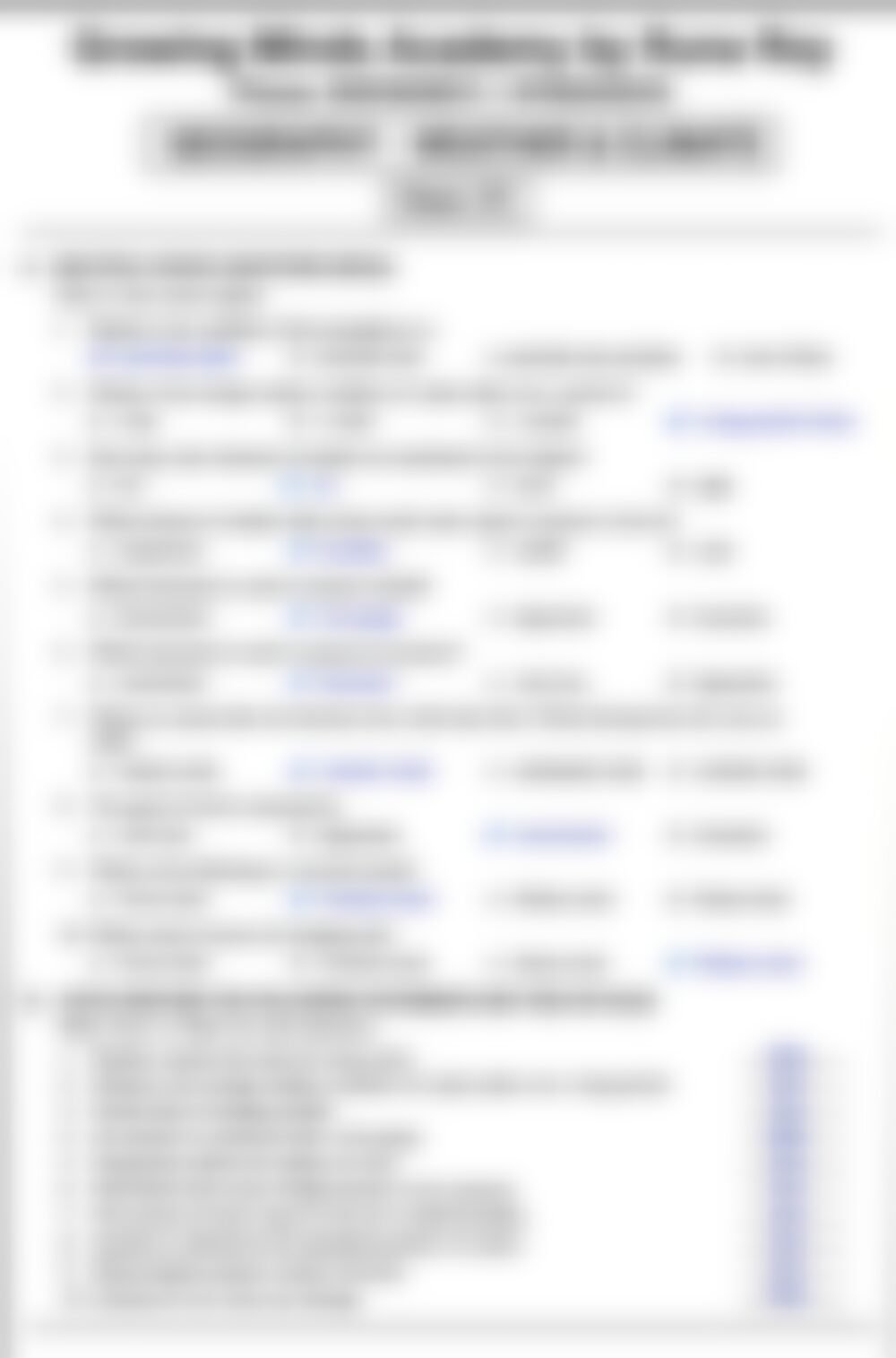 Class 7 SST Worksheet: Weather and Climate - page 1 preview