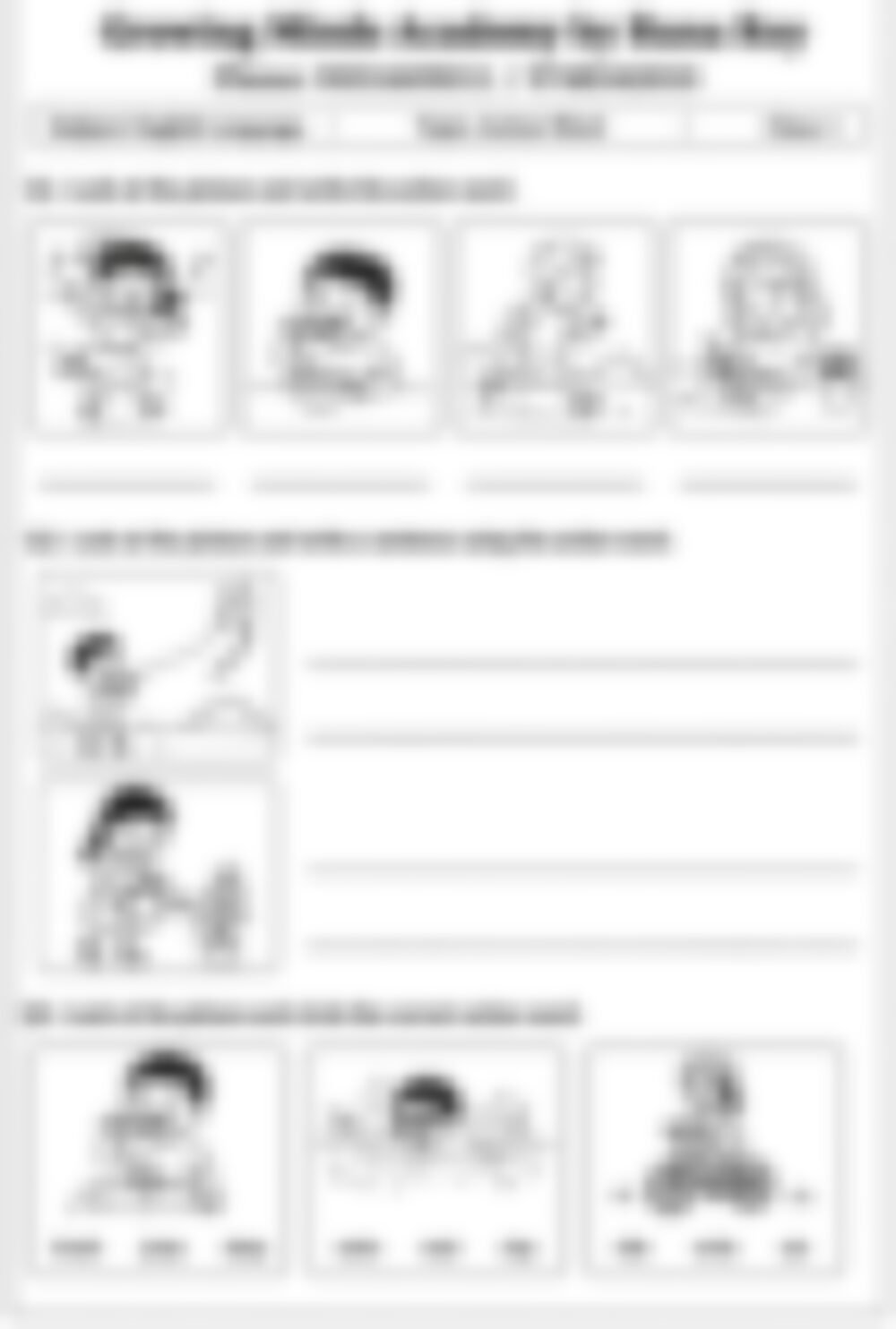 Class 1 English Grammar Worksheet: Action Words - page 1 preview