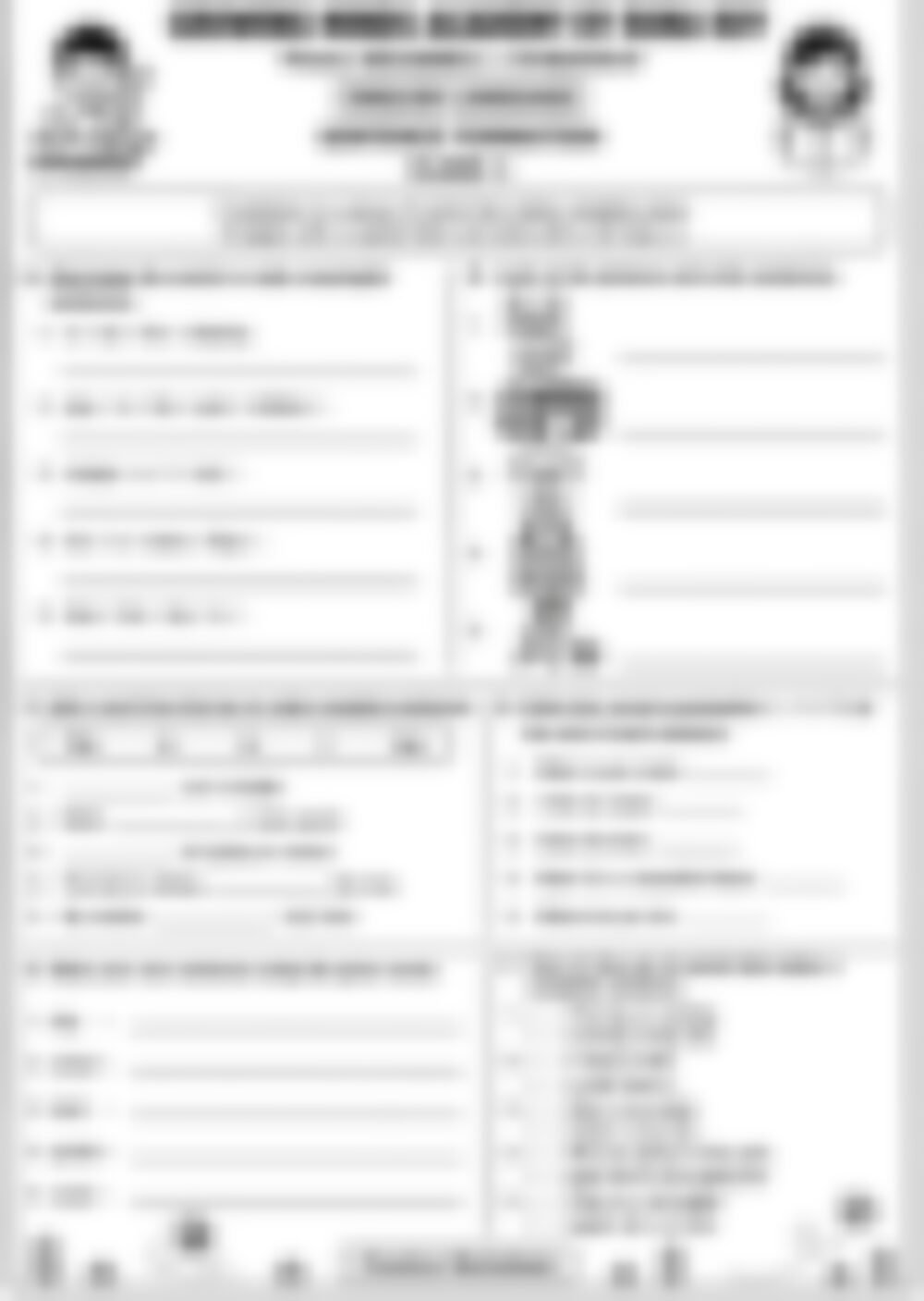 Class 1 English Grammar Worksheet: Sentence Formation - page 1 preview